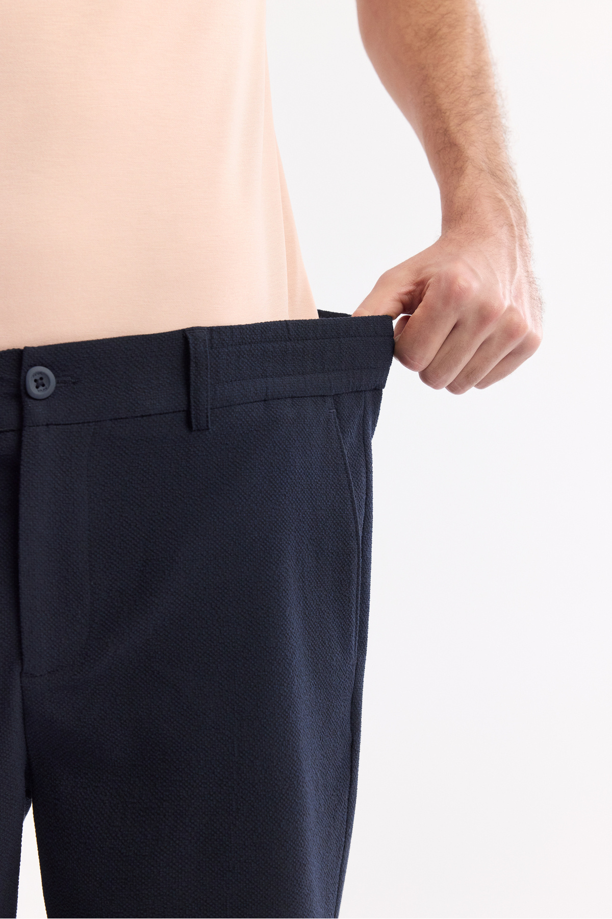Avva Erkek Lacivert Yanı Lastikli Gofreli Bi-Stretch Slim Fit Chino Şort A51Y3730 görsel 6