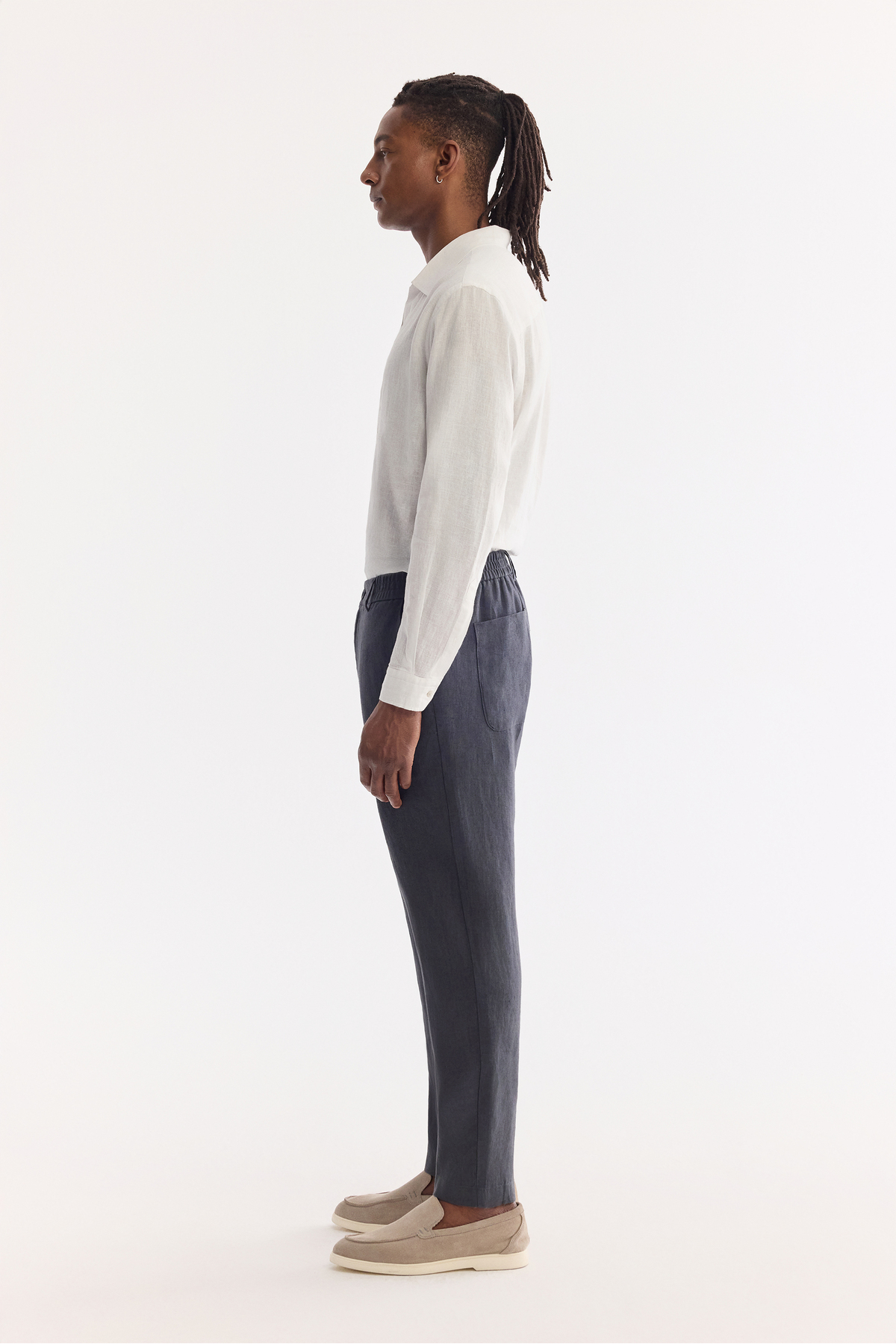 Avva Erkek Antrasit Beli Lastikli %100 Keten Relaxed Fit Pantolon B003032 görsel 5