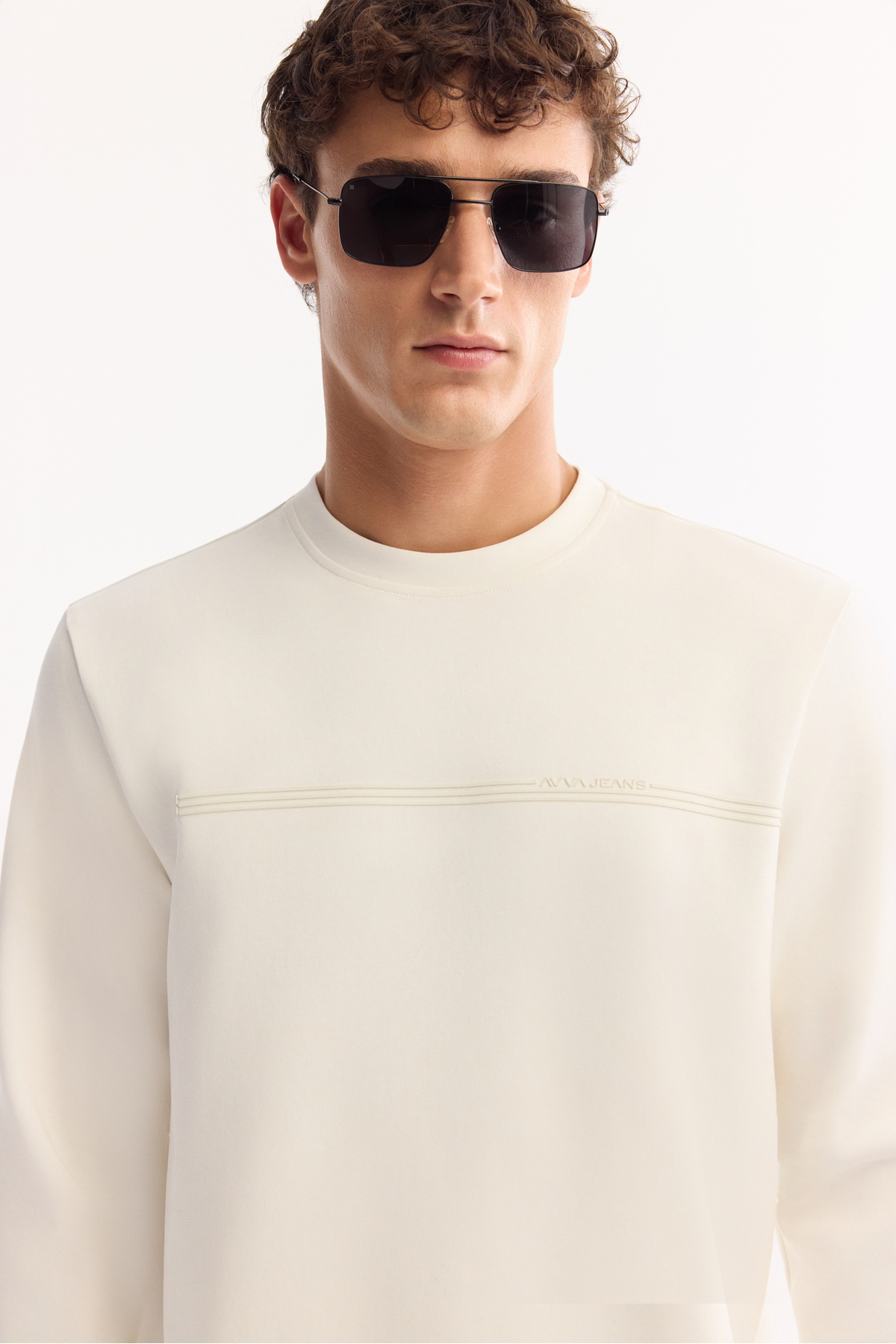 Avva Erkek Ekru Bisiklet Yaka Pamuklu Bi-Stretch Baskılı Regular Fit Sweatshirt A52Y1325 görsel 7