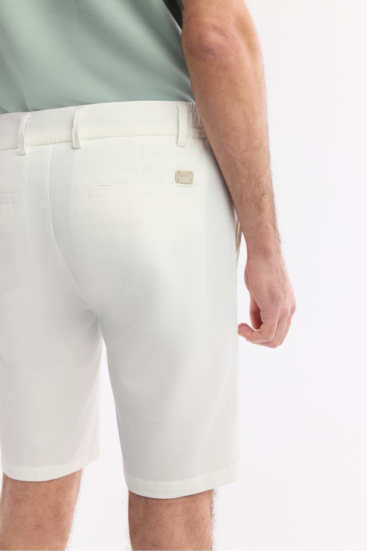 Avva Erkek Beyaz Yanı Lastikli Gofreli Bi-Stretch Slim Fit Chino Şort A51Y3730 görsel 6