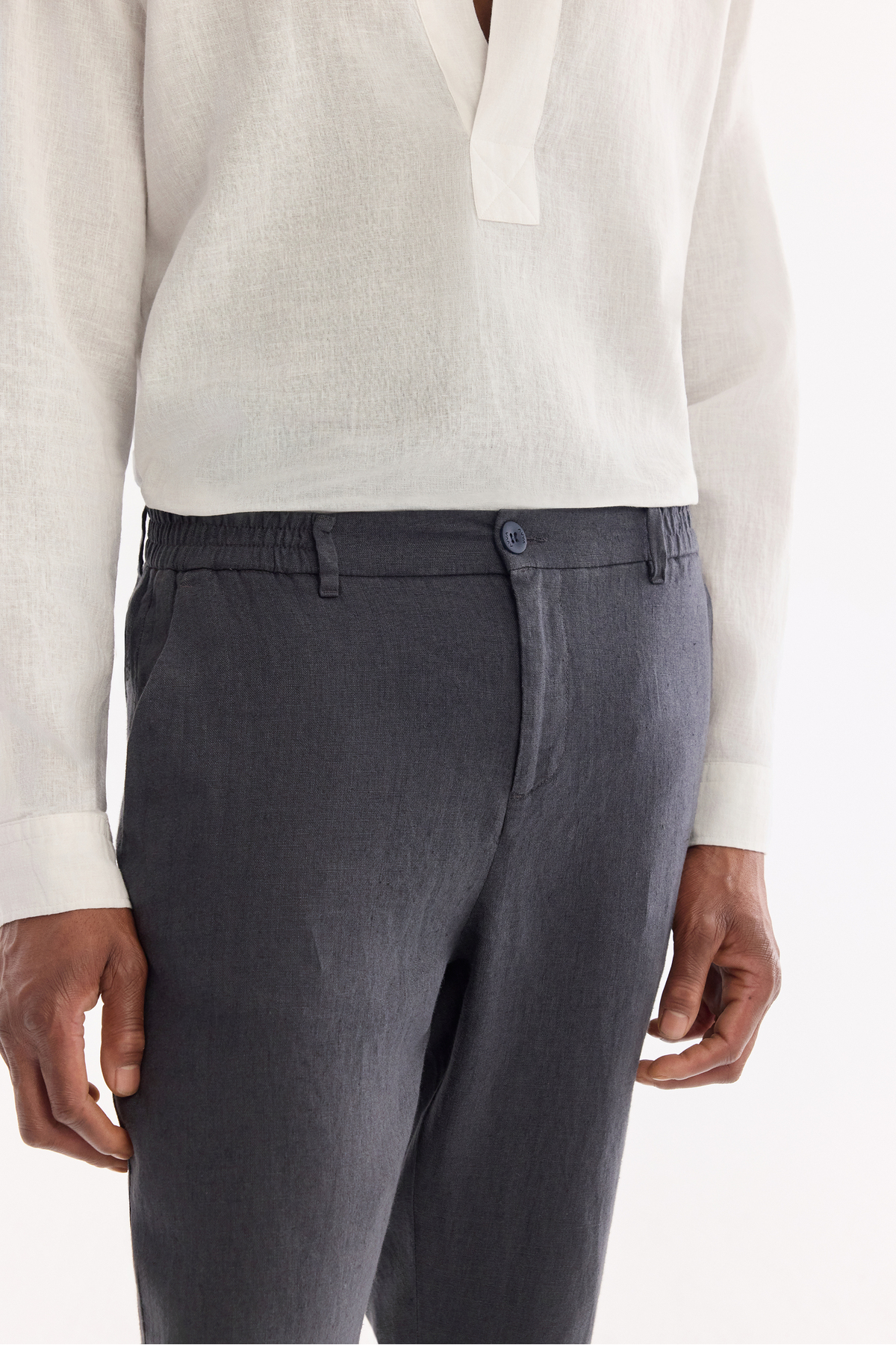 Avva Erkek Antrasit Beli Lastikli %100 Keten Relaxed Fit Pantolon B003032 görsel 4