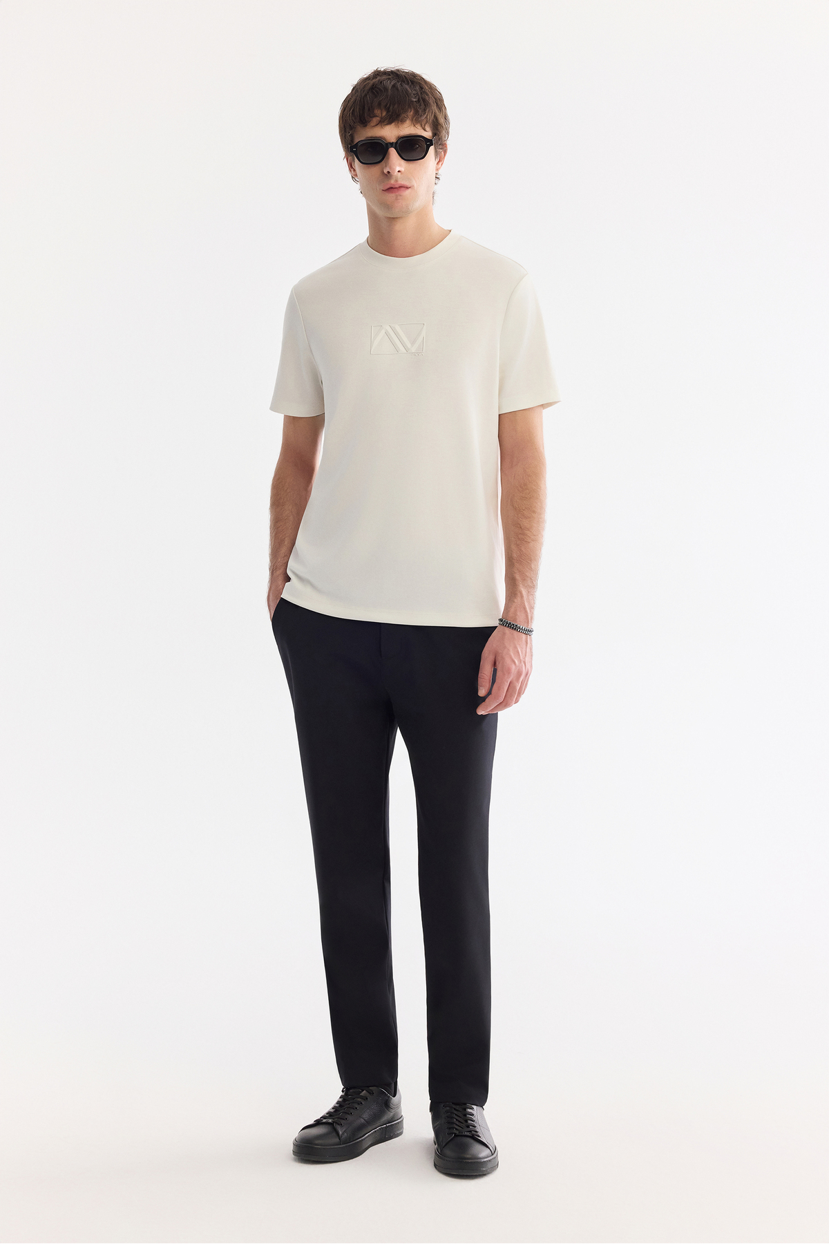 Avva Erkek Ekru Bisiklet Yaka Baskılı Bi-Stretch İnterlok Regular Fit T-shirt A61Y1054 görsel 6