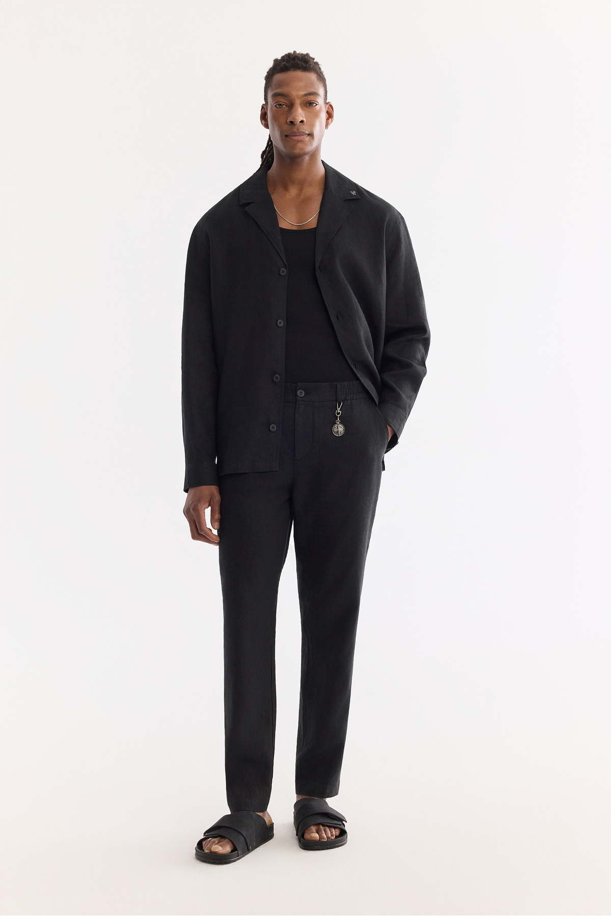 Avva Erkek Siyah Beli Lastikli %100 Keten Relaxed Fit Pantolon B003032 görsel 7
