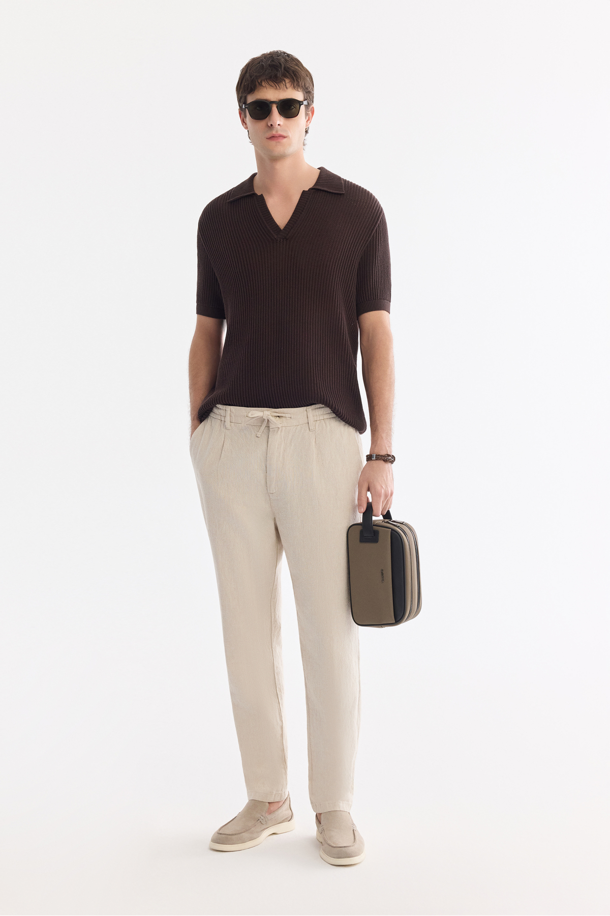 Avva Erkek Bej Beli Bağcıklı Keten Karışımlı Chino Relaxed Fit Pantolon B003036 görsel 8