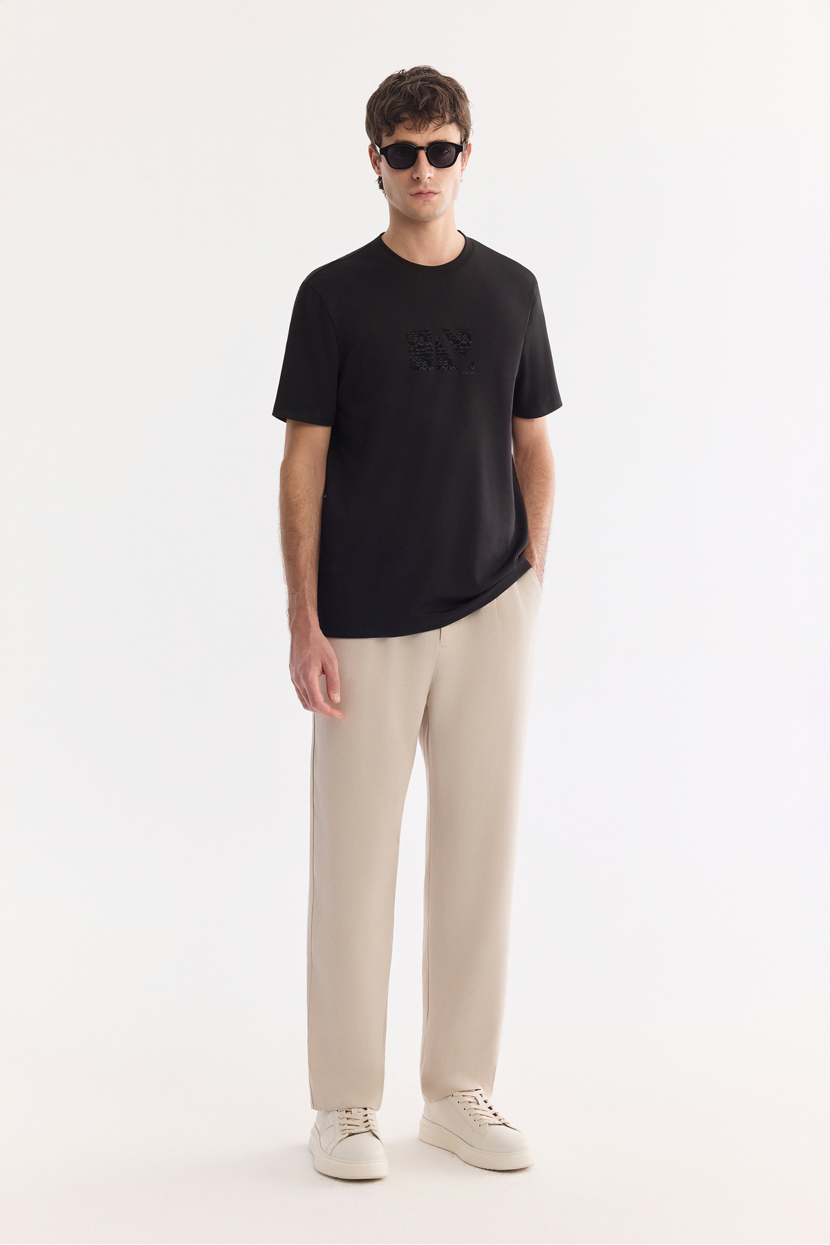 Avva Erkek Siyah Bisiklet Yaka Baskılı Viskon Karışımlı Bi-Stretch Regular Fit T-shirt A61Y1160 görsel 5