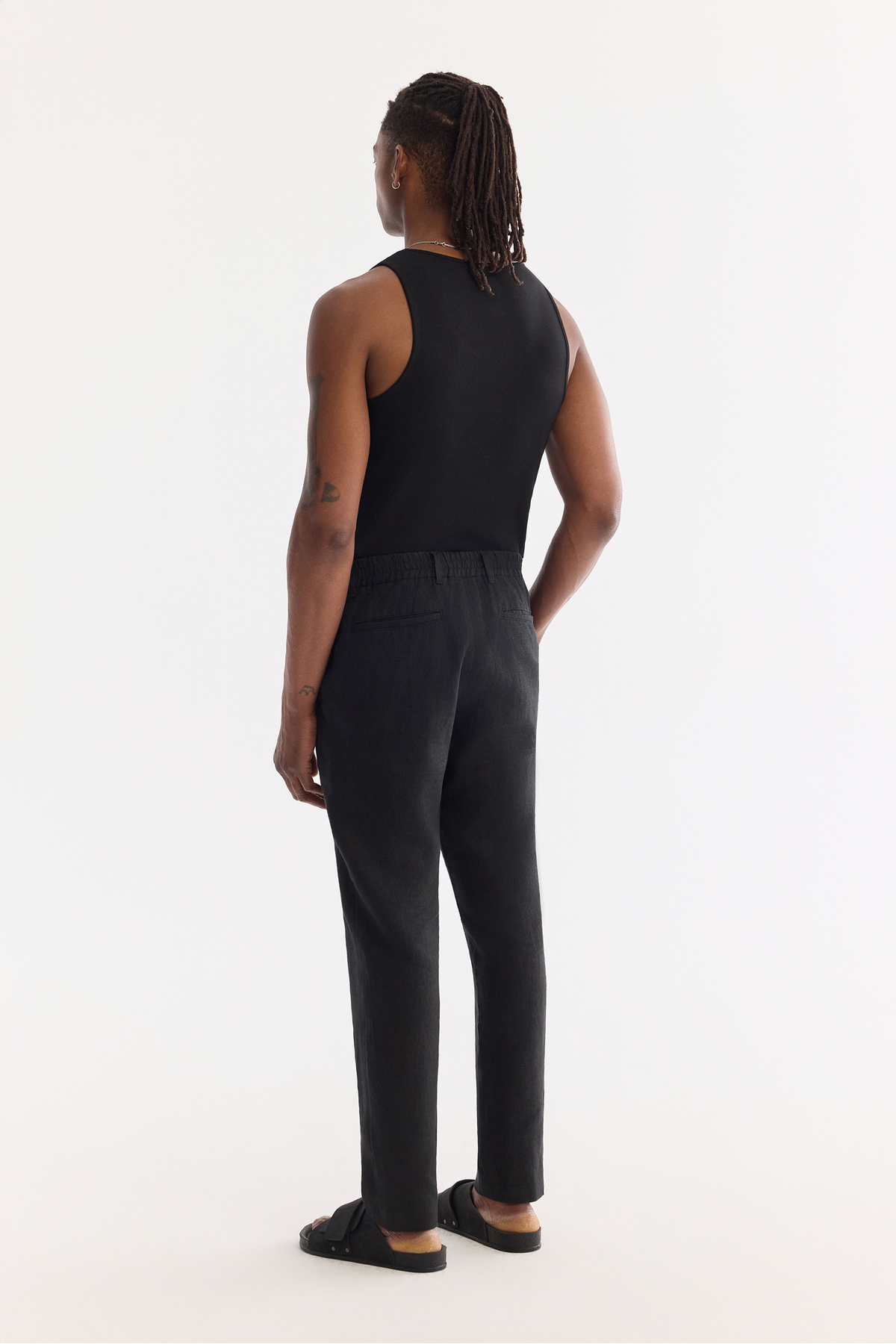 Avva Erkek Siyah Beli Lastikli %100 Keten Relaxed Fit Pantolon B003032 görsel 4