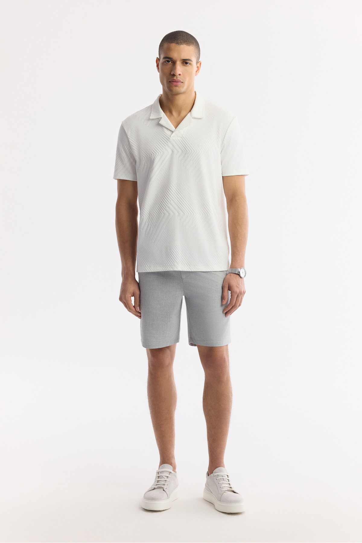 Avva Erkek Açık Gri Yanı Lastikli Gofreli Bi-Stretch Slim Fit Chino Şort A51Y3730 görsel 7