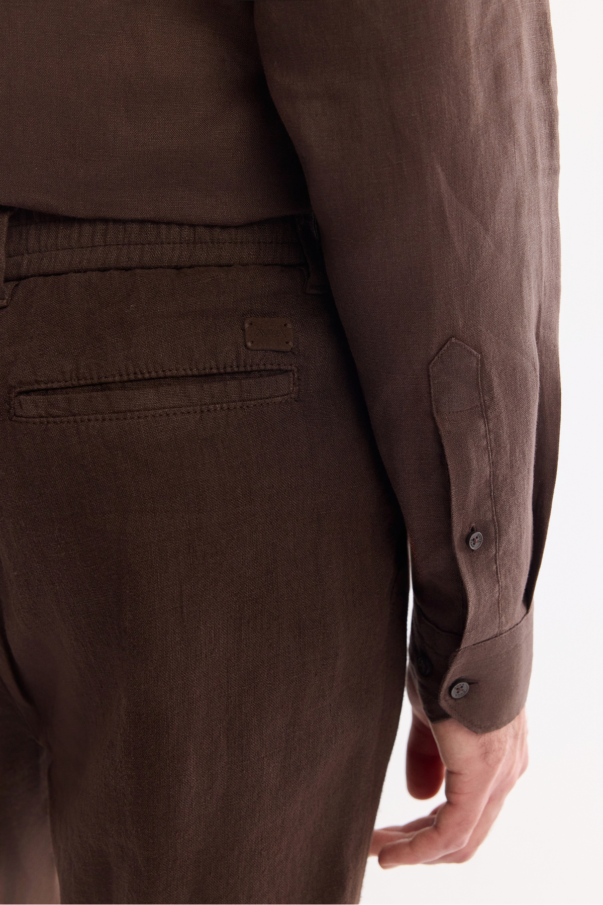 Avva Erkek Kahve Beli Lastikli %100 Keten Relaxed Fit Pantolon B003032 görsel 6