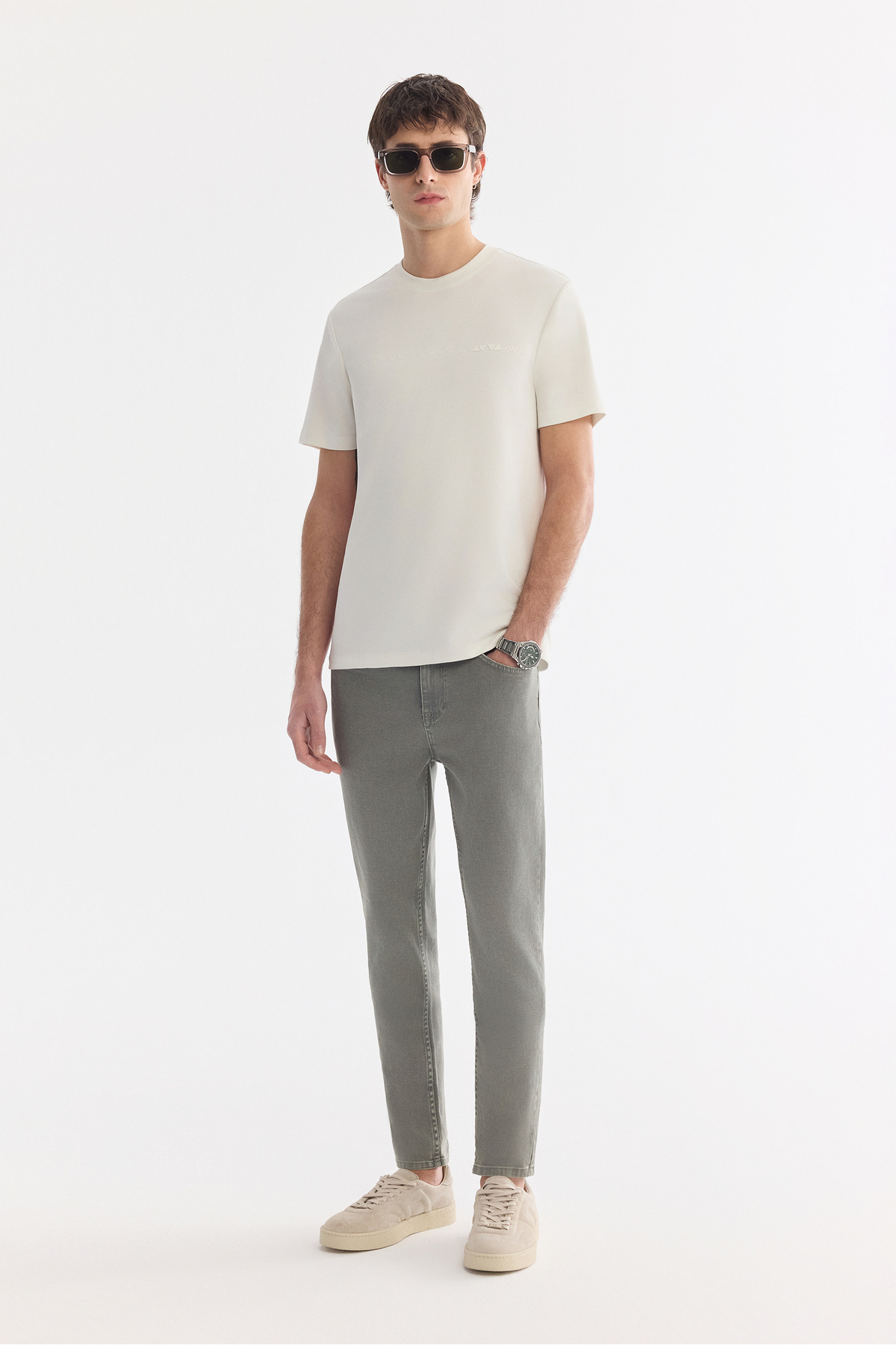 Avva Erkek Ekru Bisiklet Baskılı Viskon Karışımlı Bi-Stretch İnterlok Regular Fit T-shirt A61Y1052 görsel 5