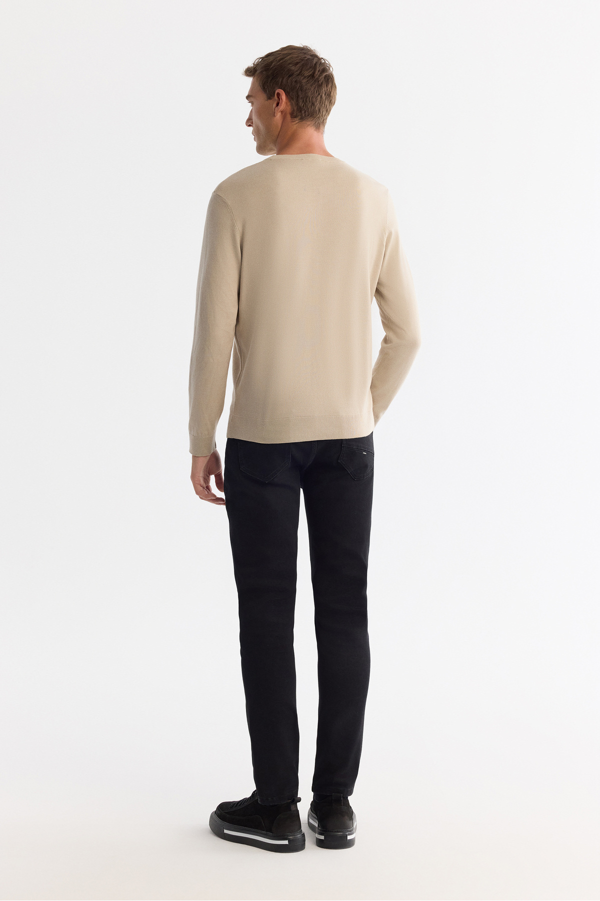 Avva Erkek Bej Viskon Bisiklet Yaka Triko Regular Fit Kazak B005132 görsel 3