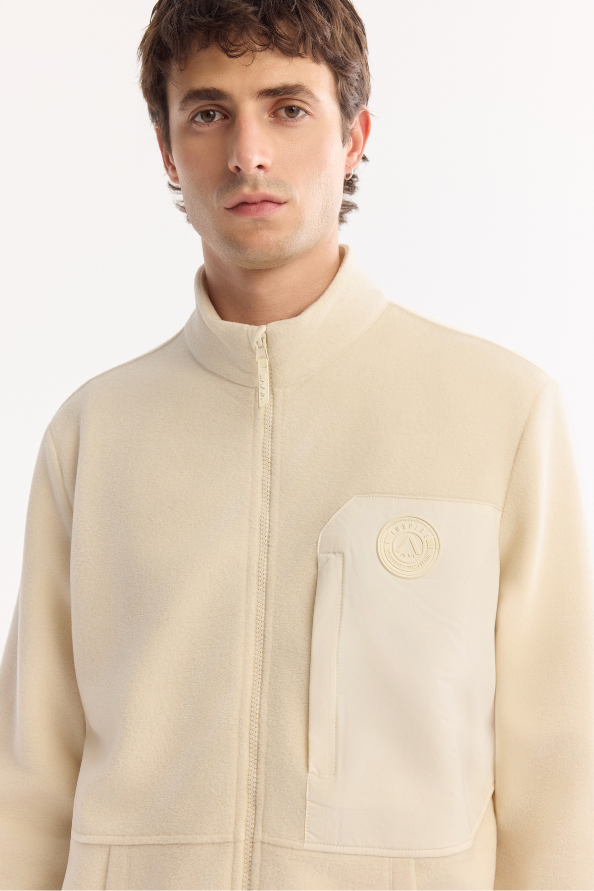 Avva Erkek Ekru Dik Yaka Fermuarlı Soft Touch Polar Regular Fit Sweatshirt A52Y1207 görsel 2