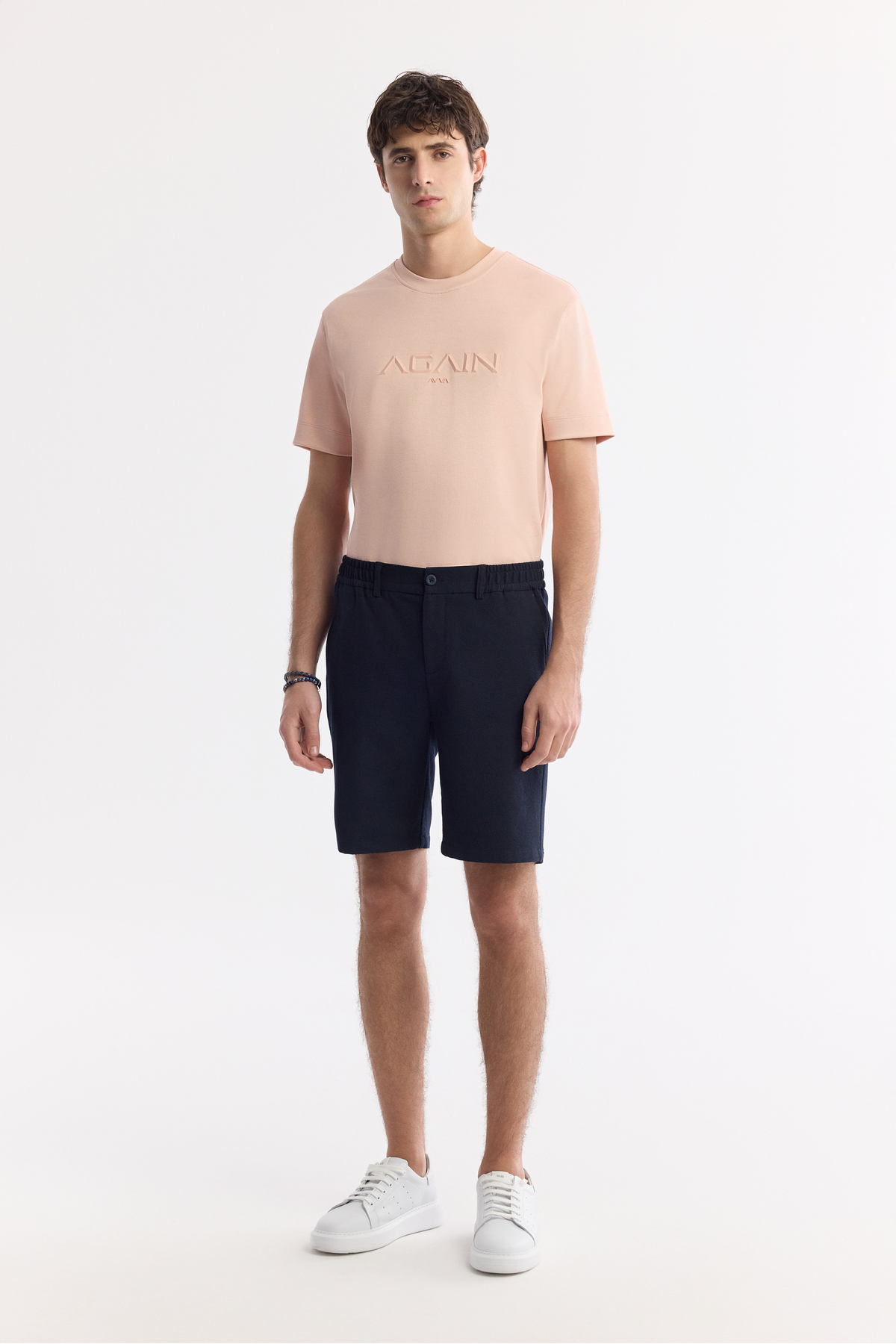 Avva Erkek Lacivert Yanı Lastikli Gofreli Bi-Stretch Slim Fit Chino Şort A51Y3730