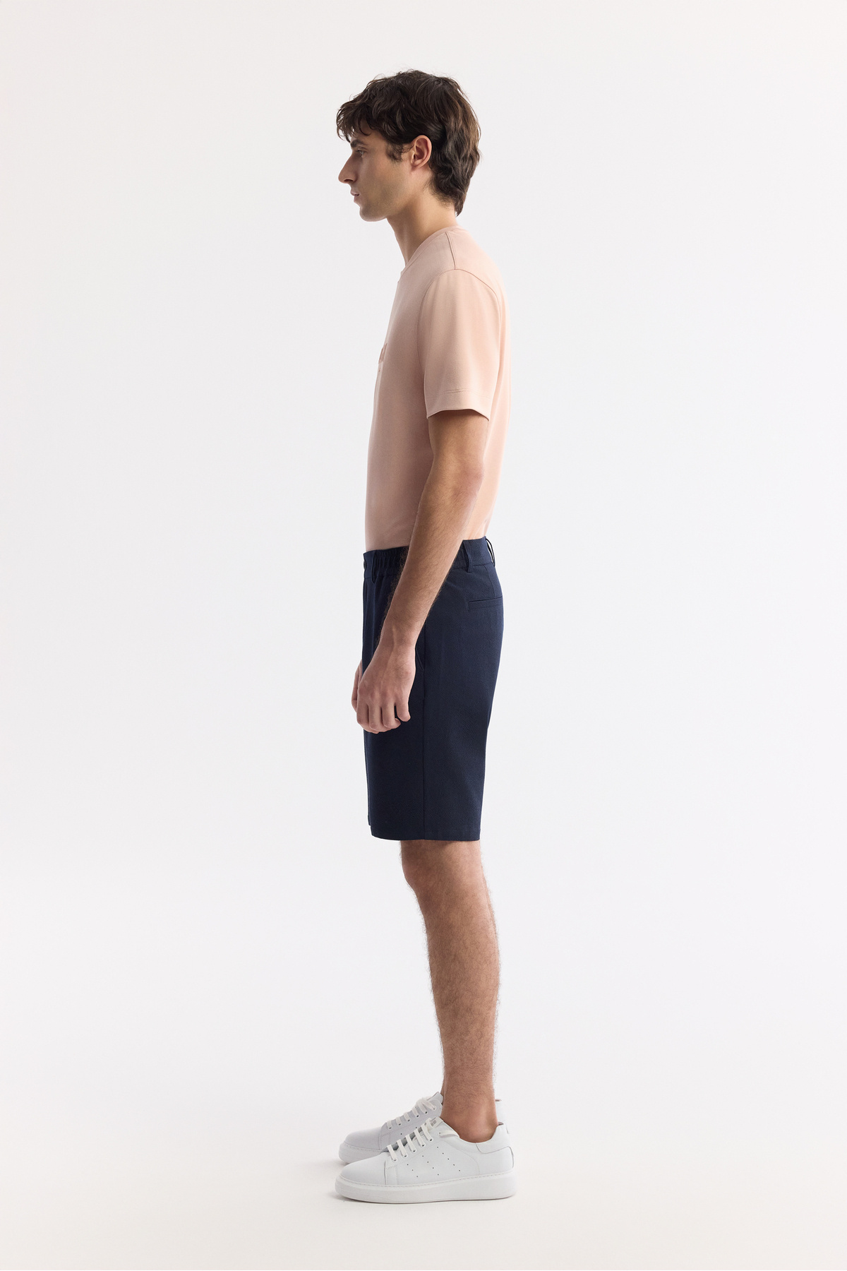 Avva Erkek Lacivert Yanı Lastikli Gofreli Bi-Stretch Slim Fit Chino Şort A51Y3730 görsel 2