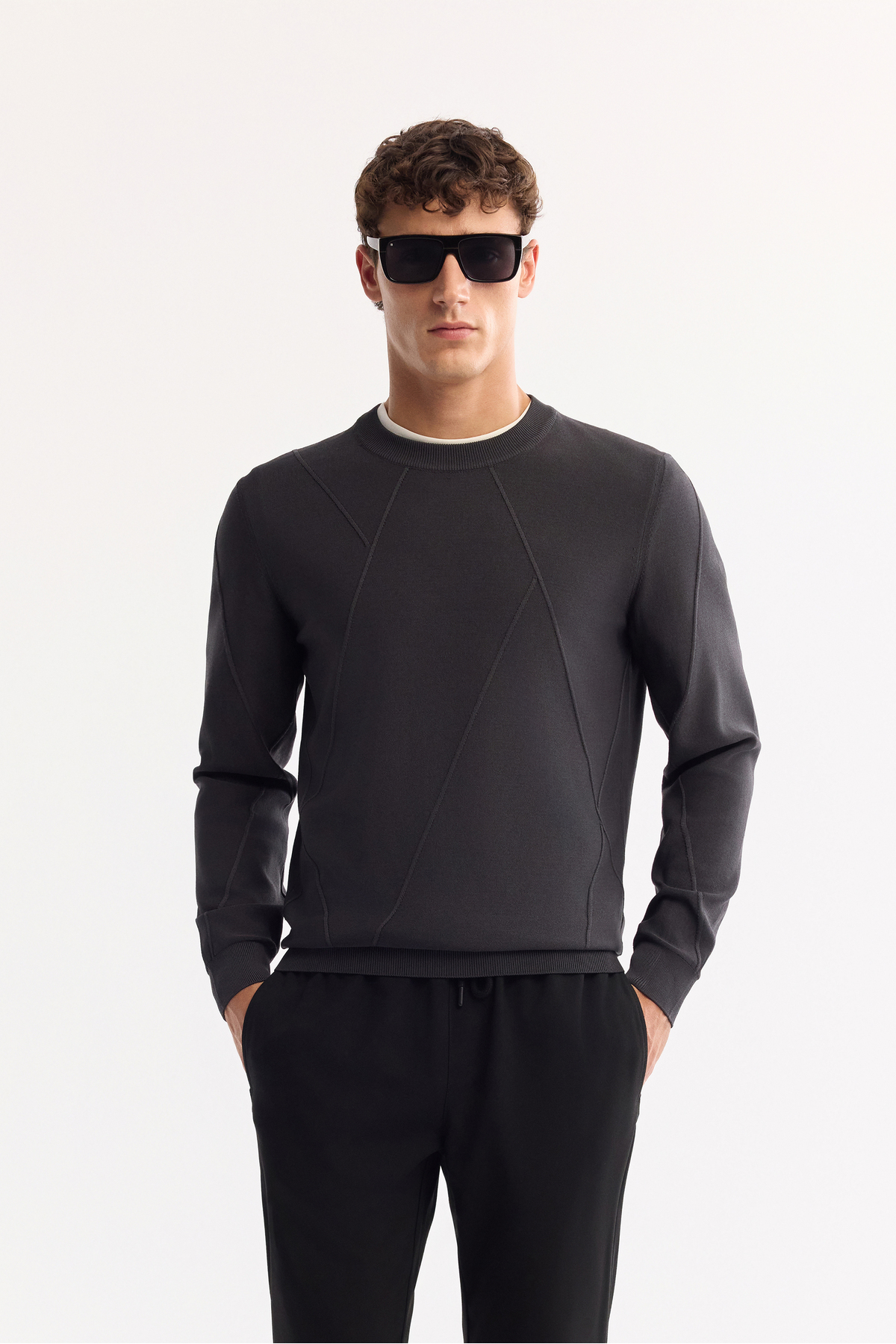 Avva Erkek Antrasit Bisiklet Yaka Rayon Tüylenmeyen Dokulu Triko Regular Fit Kazak A52Y5016