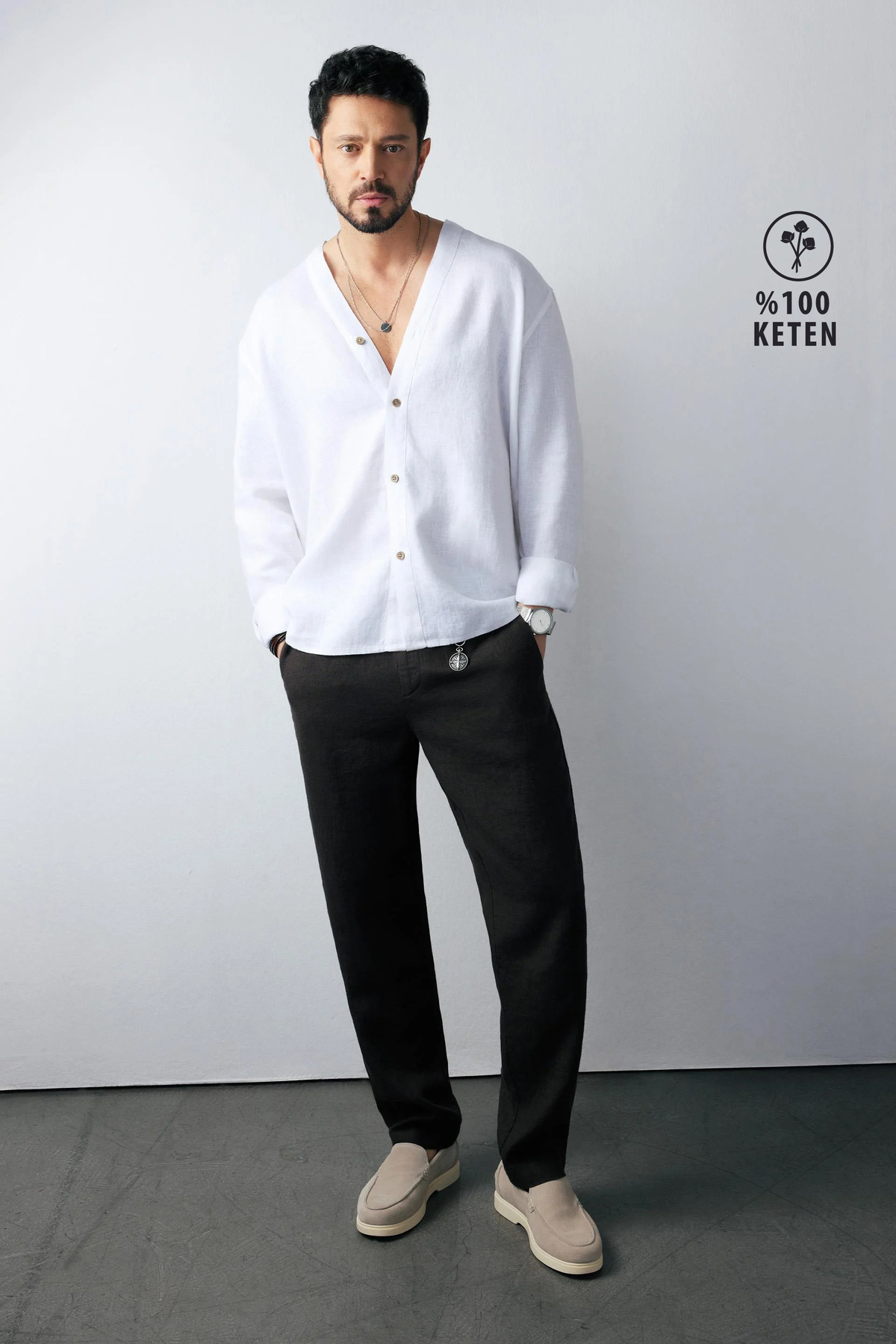 Avva Erkek Siyah Beli Lastikli %100 Keten Relaxed Fit Pantolon B003032