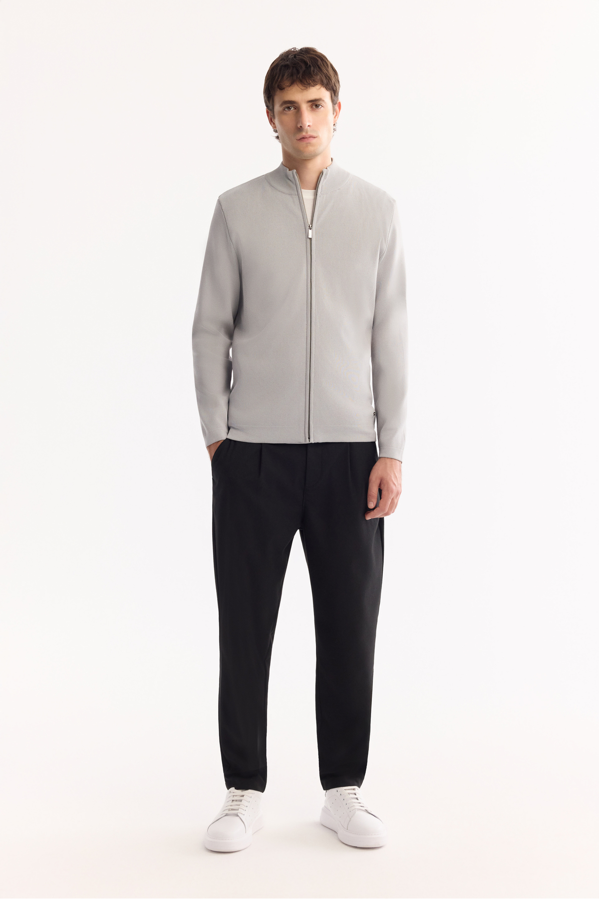 Avva Erkek Gri Dik Yaka Fermuarlı Rayon Tüylenmeyen Triko Regular Fit Hırka A52Y5013 görsel 7
