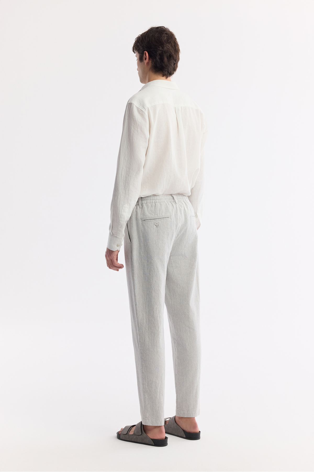 Avva Erkek Gri Beli Bağcıklı Keten Karışımlı Chino Relaxed Fit Pantolon B003036 görsel 3