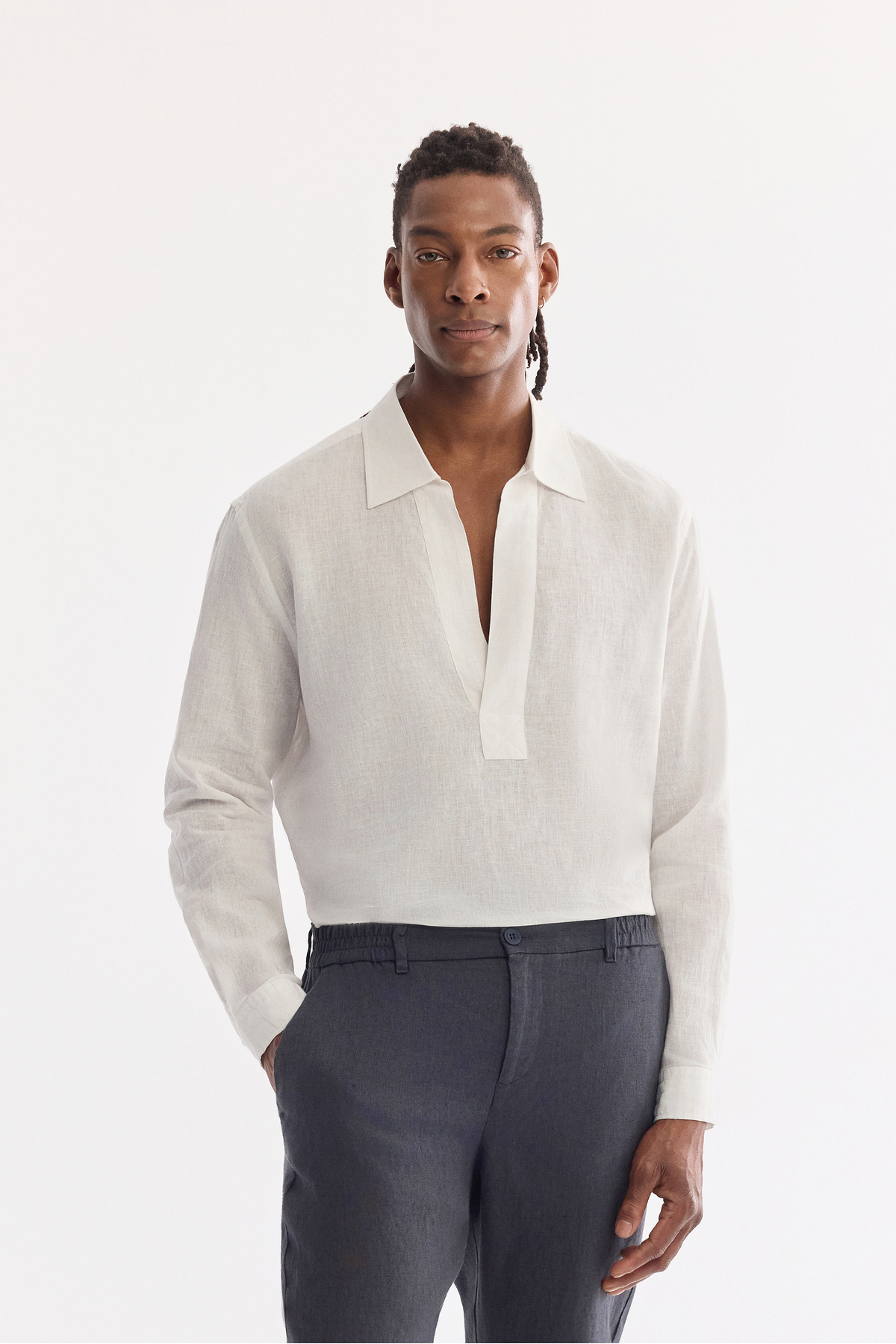 Avva Erkek Antrasit Beli Lastikli %100 Keten Relaxed Fit Pantolon B003032 görsel 2