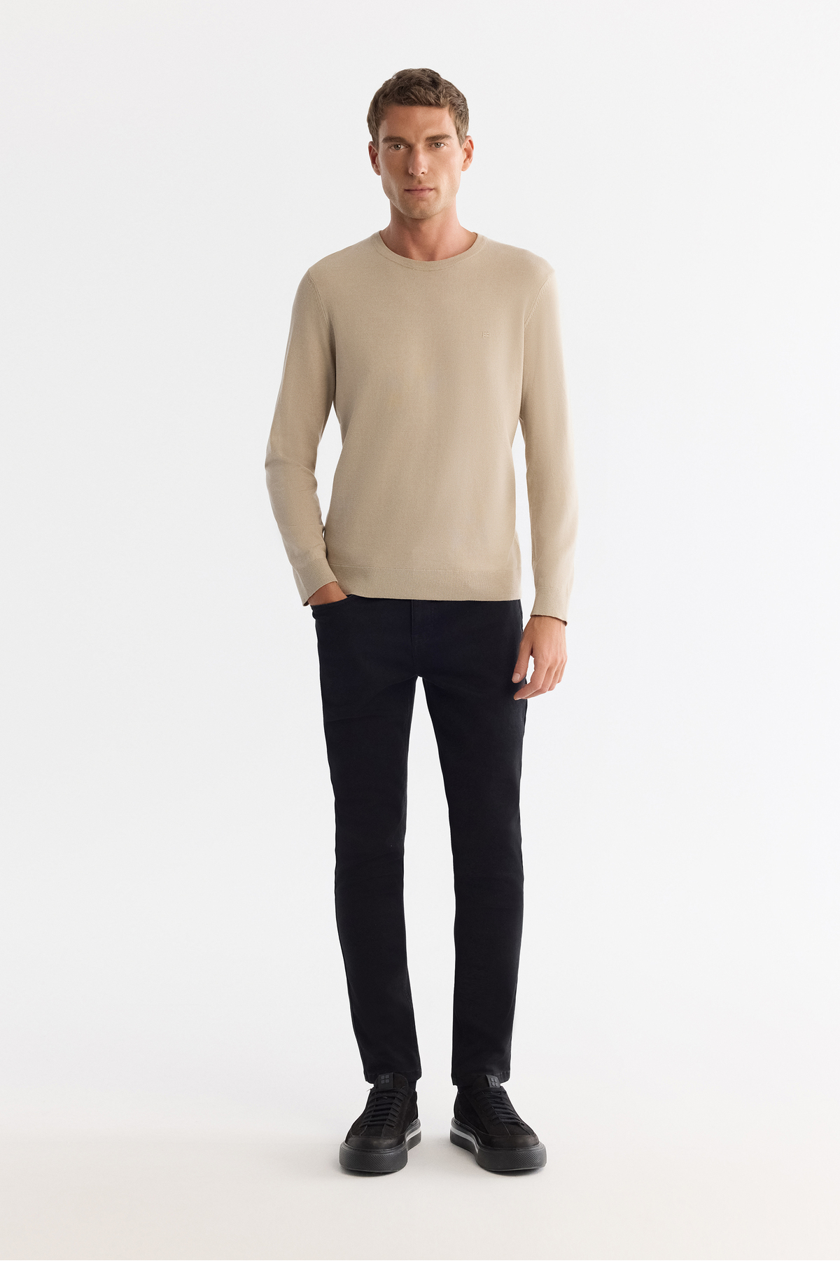 Avva Erkek Bej Viskon Bisiklet Yaka Triko Regular Fit Kazak B005132 görsel 5