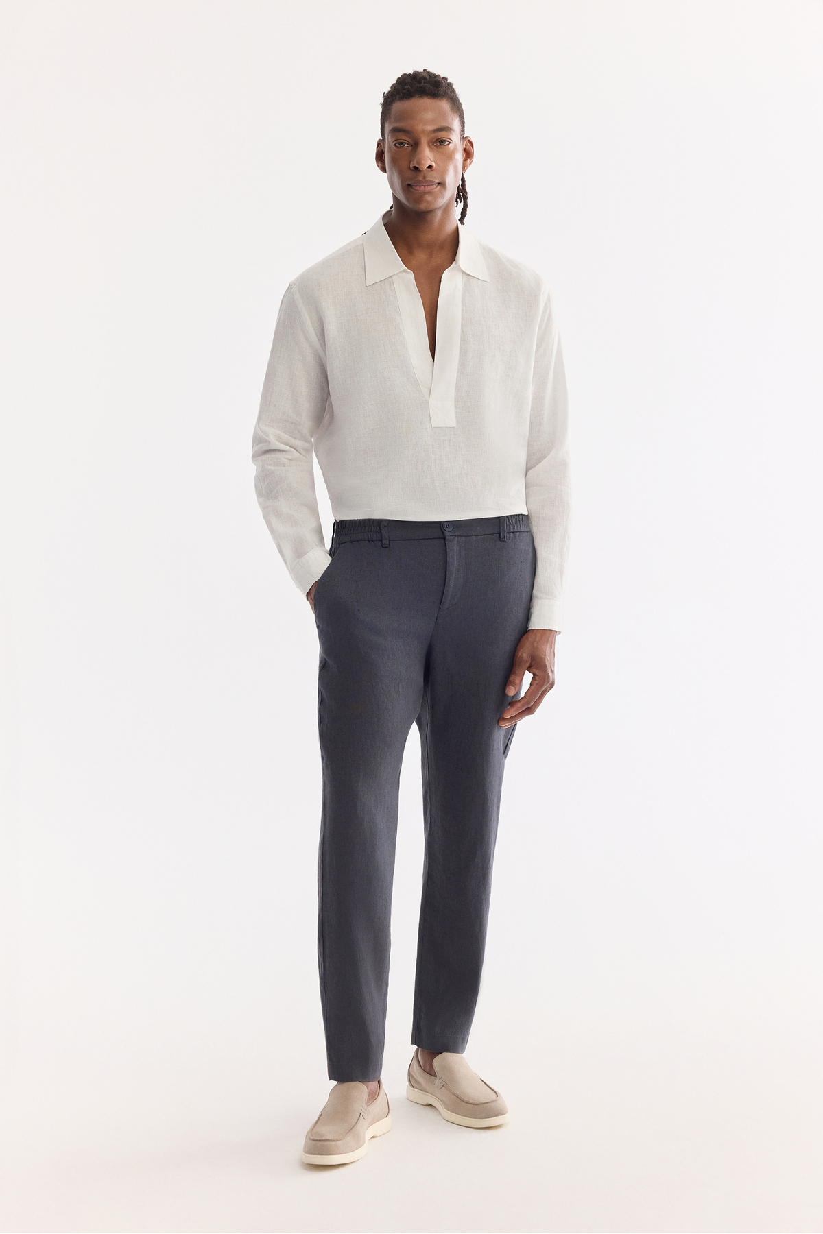 Avva Erkek Antrasit Beli Lastikli %100 Keten Relaxed Fit Pantolon B003032 görsel 7