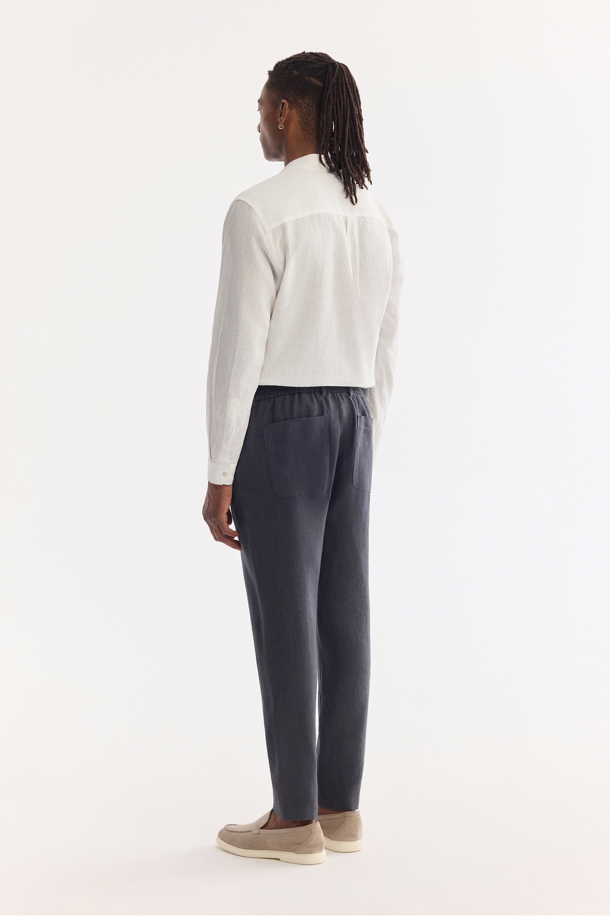 Avva Erkek Antrasit Beli Lastikli %100 Keten Relaxed Fit Pantolon B003032 görsel 6