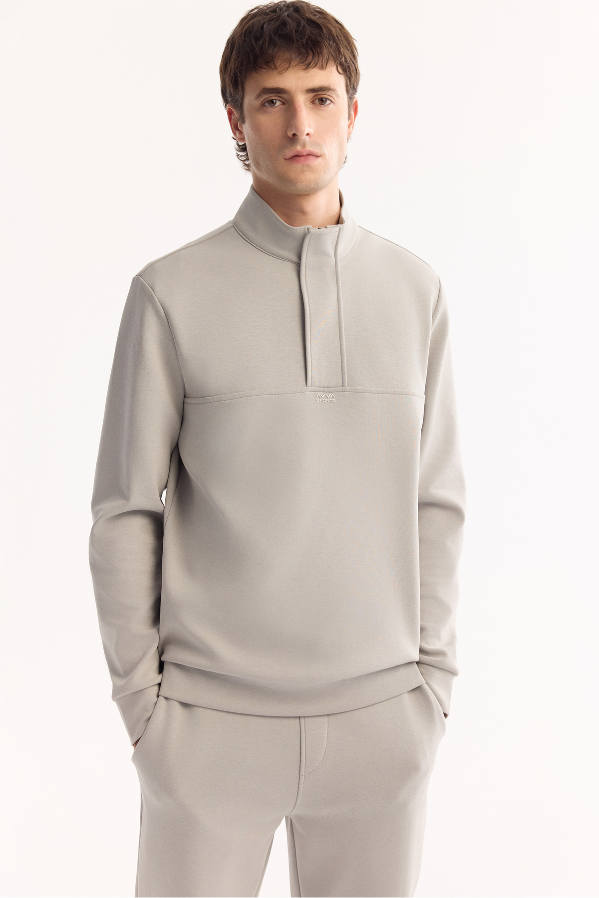 Avva Erkek Gri Dik Yaka Fermuarlı Pamuklu Bi-Stretch Regular Fit Sweatshirt A52Y1282 görsel 5