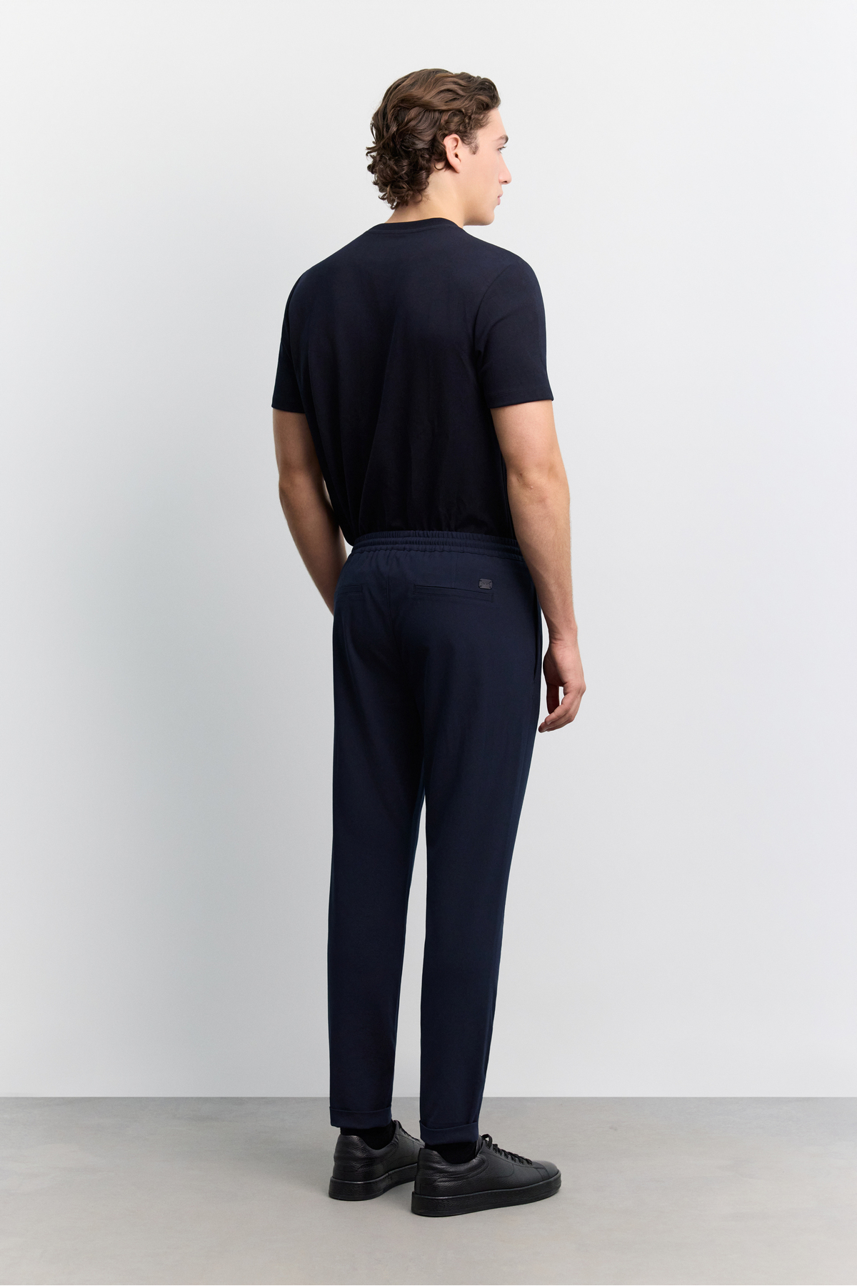 Avva Erkek Lacivert Beli Lastikli Bağcıklı Duble Paça Jogger Relaxed Fit Pantolon E003000 görsel 5