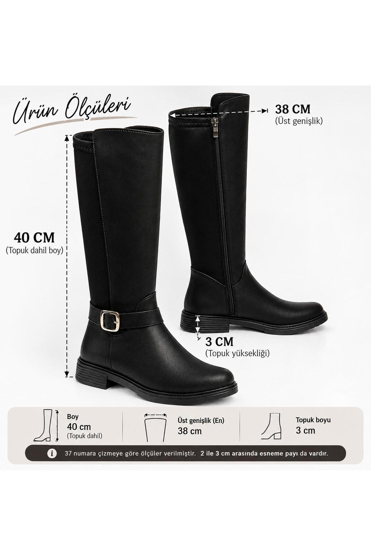 Bilalim Shoes Kumaş Dizaltı Çizme Toka Detaylı D111 görsel 2