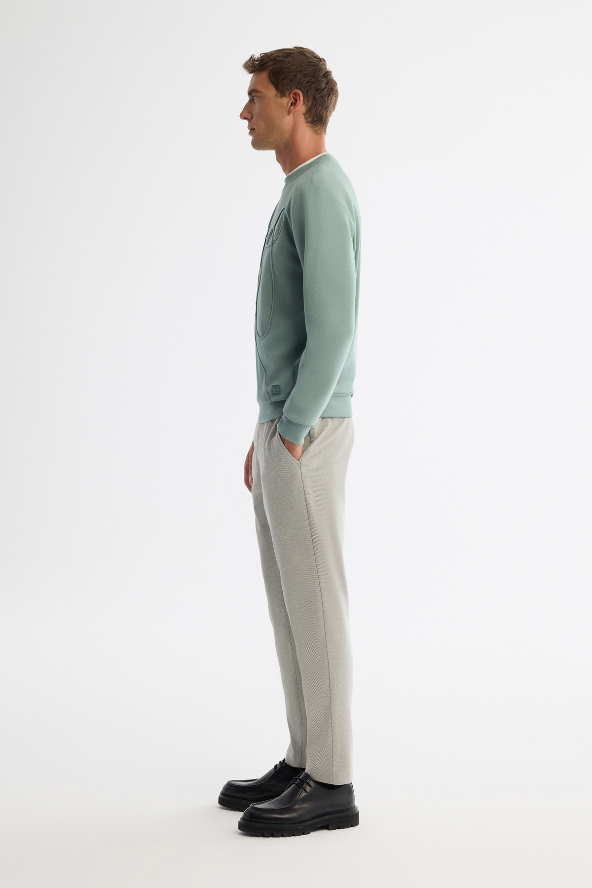 Avva Erkek Mint Yeşil Bisiklet Yaka Pamuklu Nakışlı Regular Fit Sweatshirt A42Y1247 görsel 3