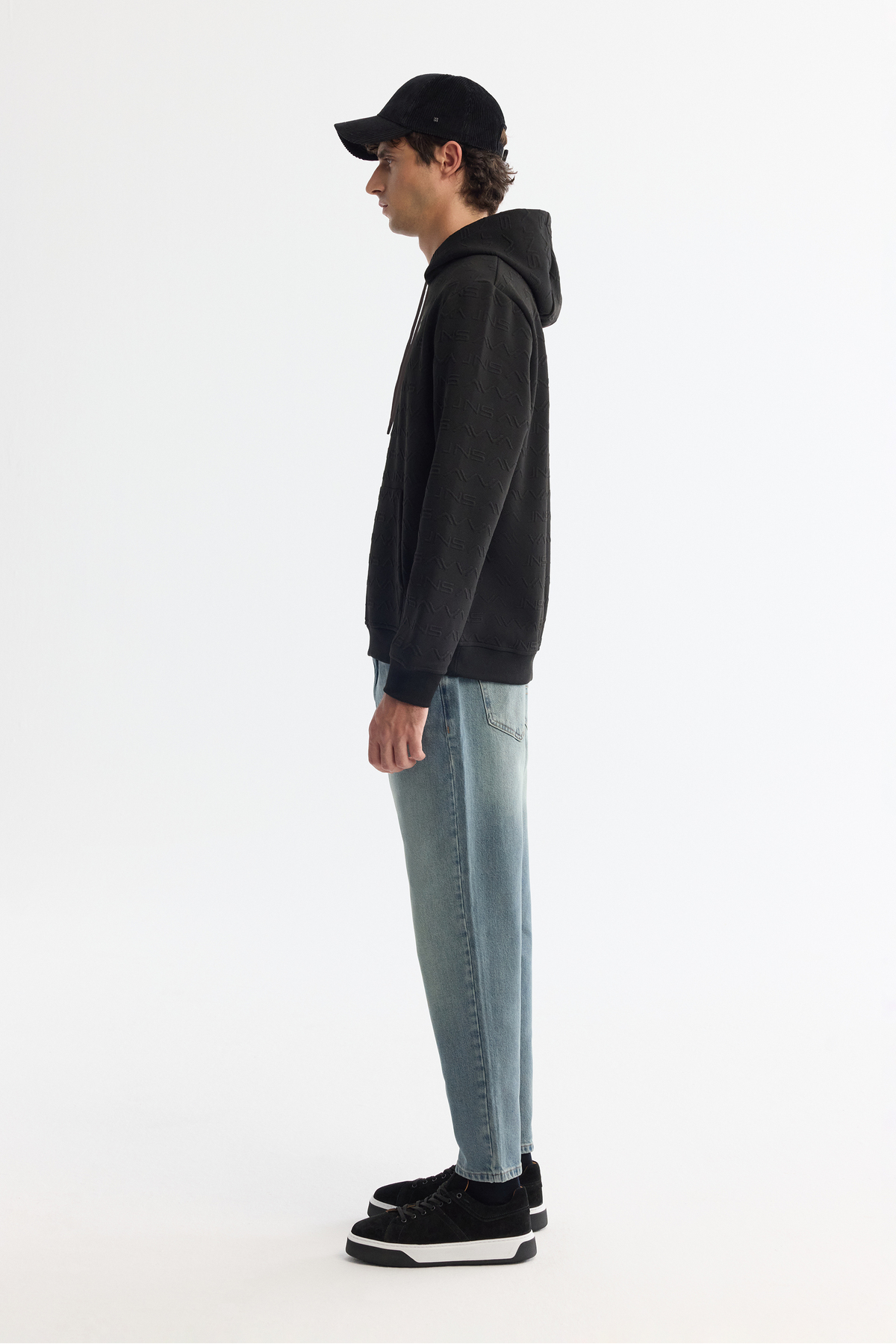 Avva Erkek Siyah Kapüşonlu Baskılı Elastan Regular Fit Sweatshirt A42Y1332 görsel 3