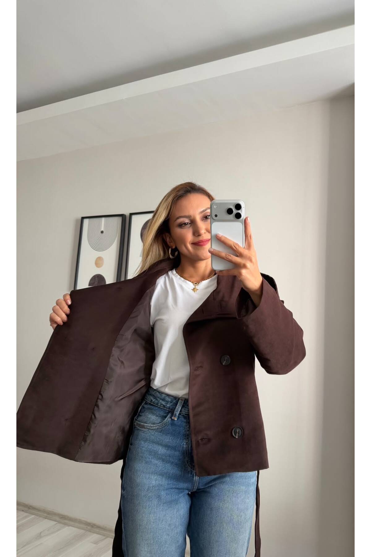 TB Butik Dik Yaka Ve Ceket Yaka Premium Süet Trençkot Ceket görsel 3
