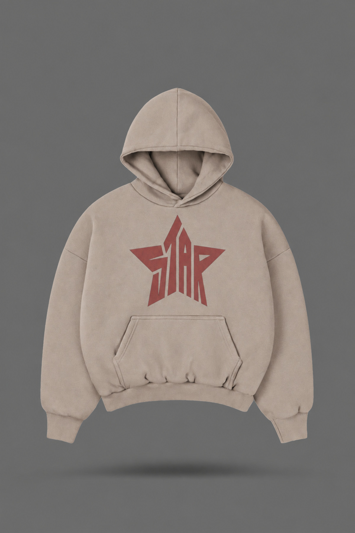 EVIus Oversize Star Baskılı Kapüşonlu Bej Sweatshirt