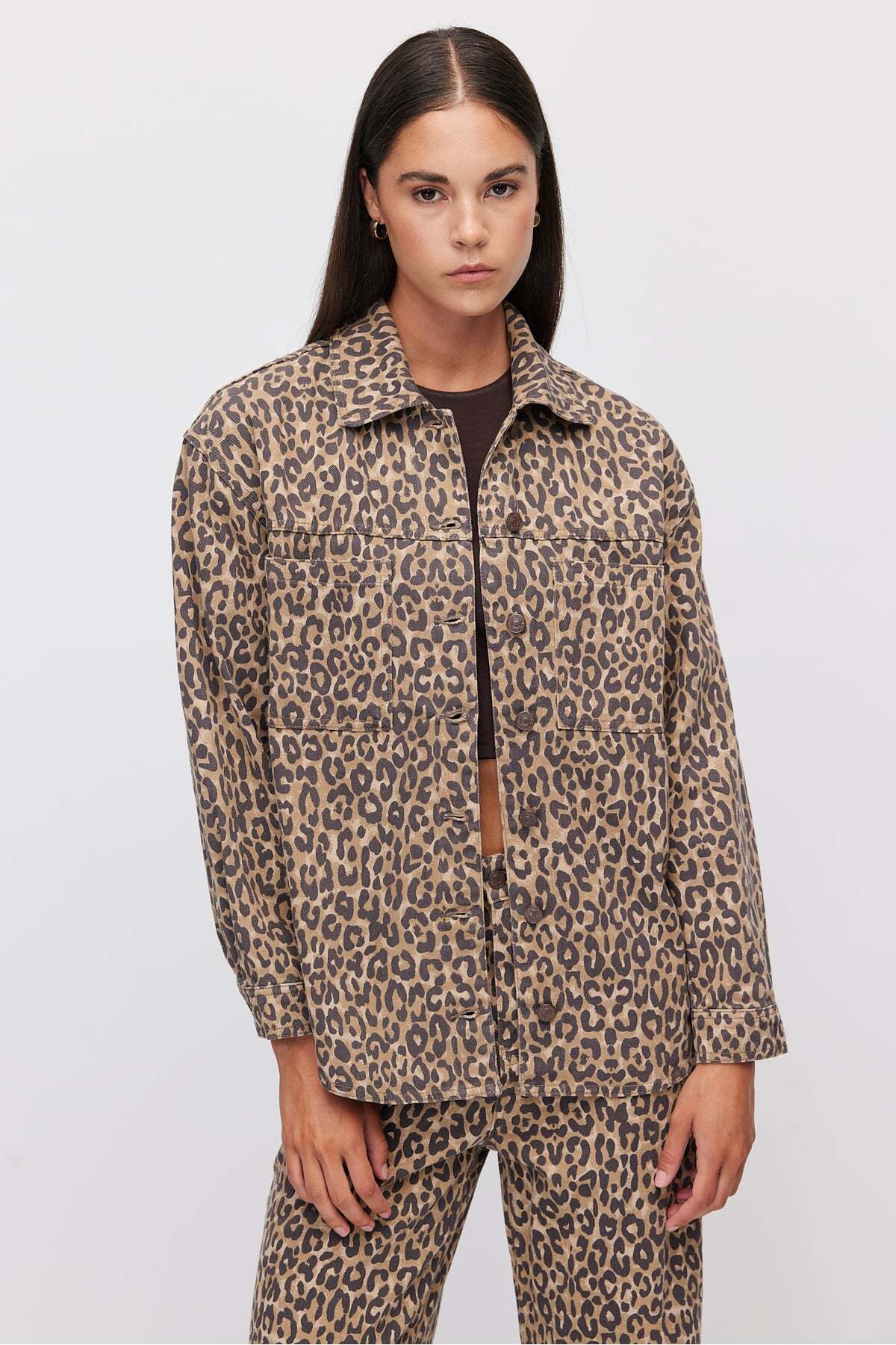 PAULMARK Kadın Leopar Desenli Oversize Gömlek görsel 4