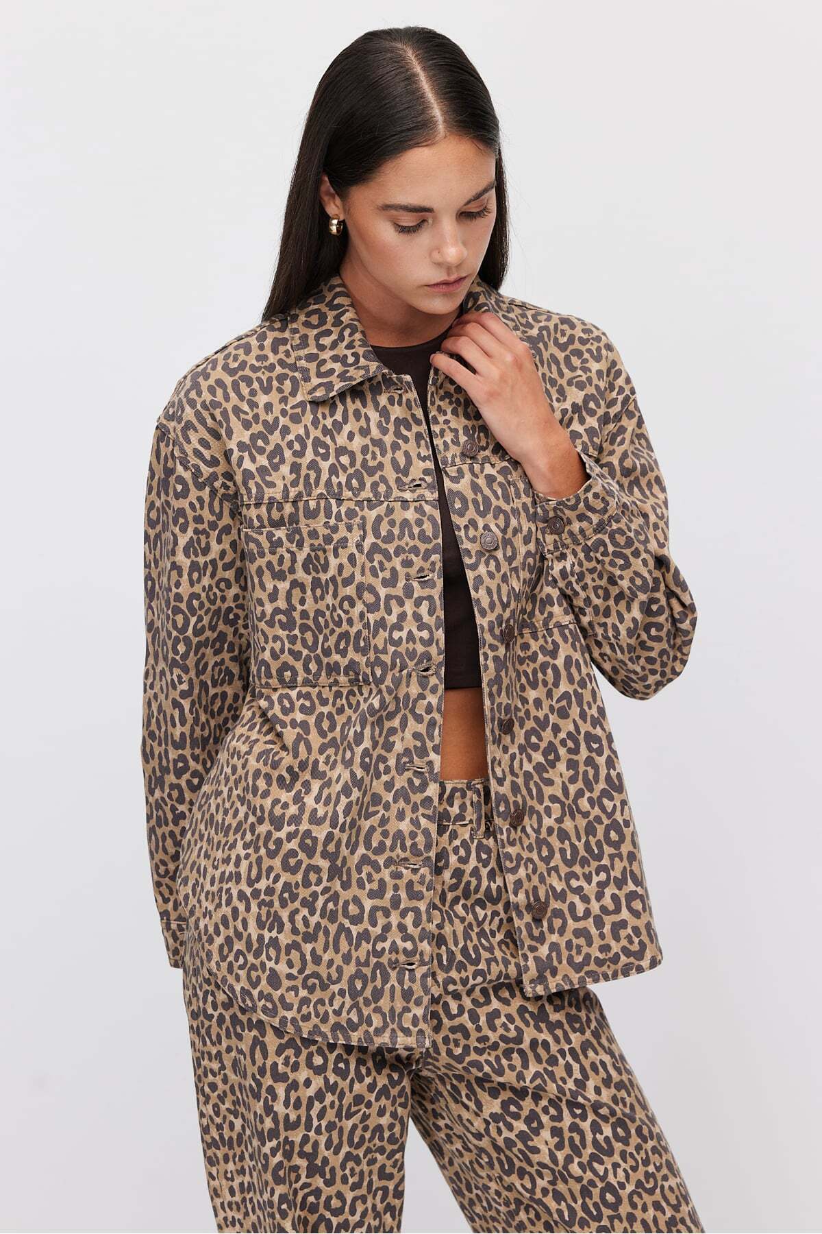PAULMARK Kadın Leopar Desenli Oversize Gömlek görsel 5