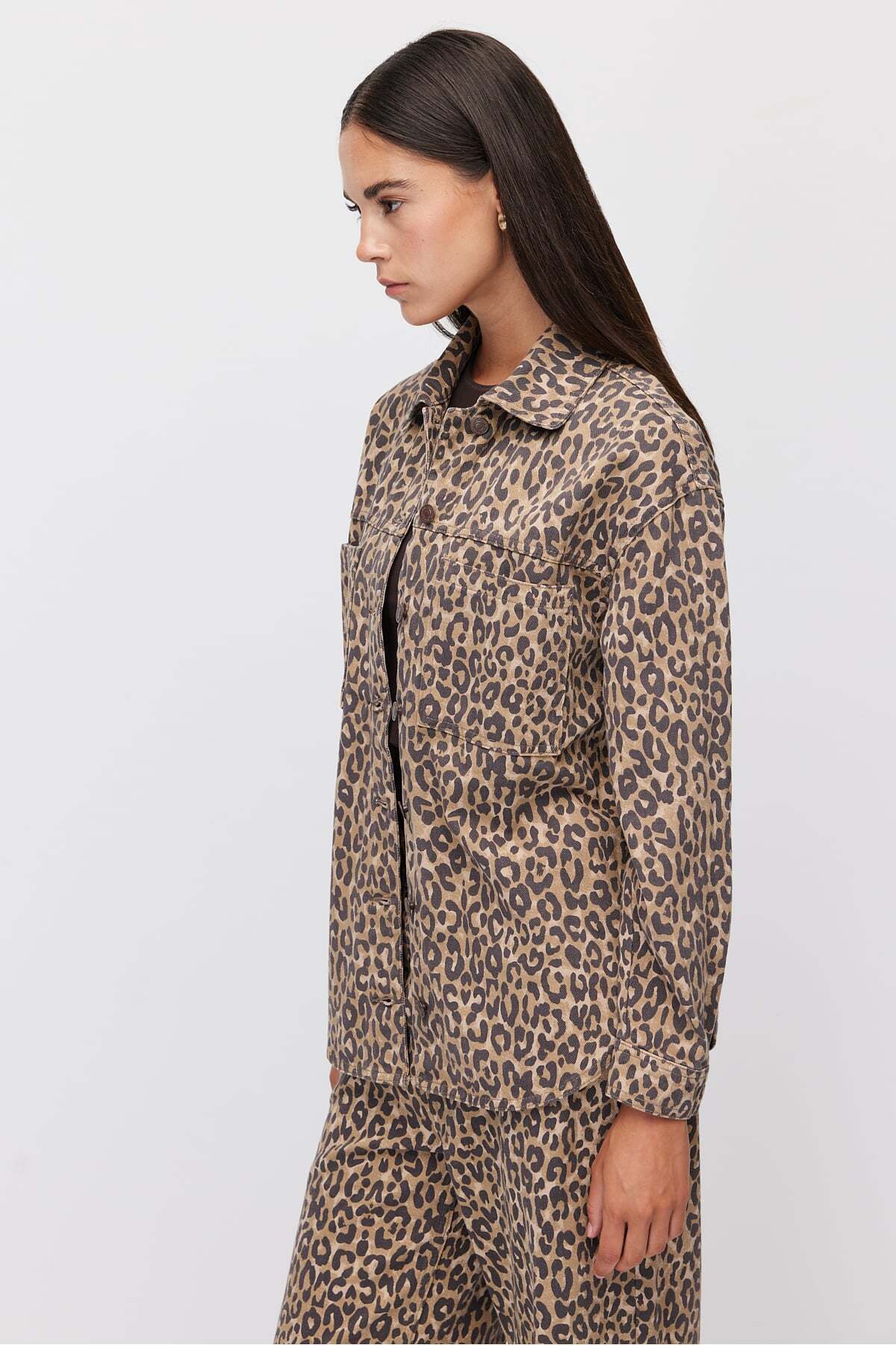 PAULMARK Kadın Leopar Desenli Oversize Gömlek görsel 2