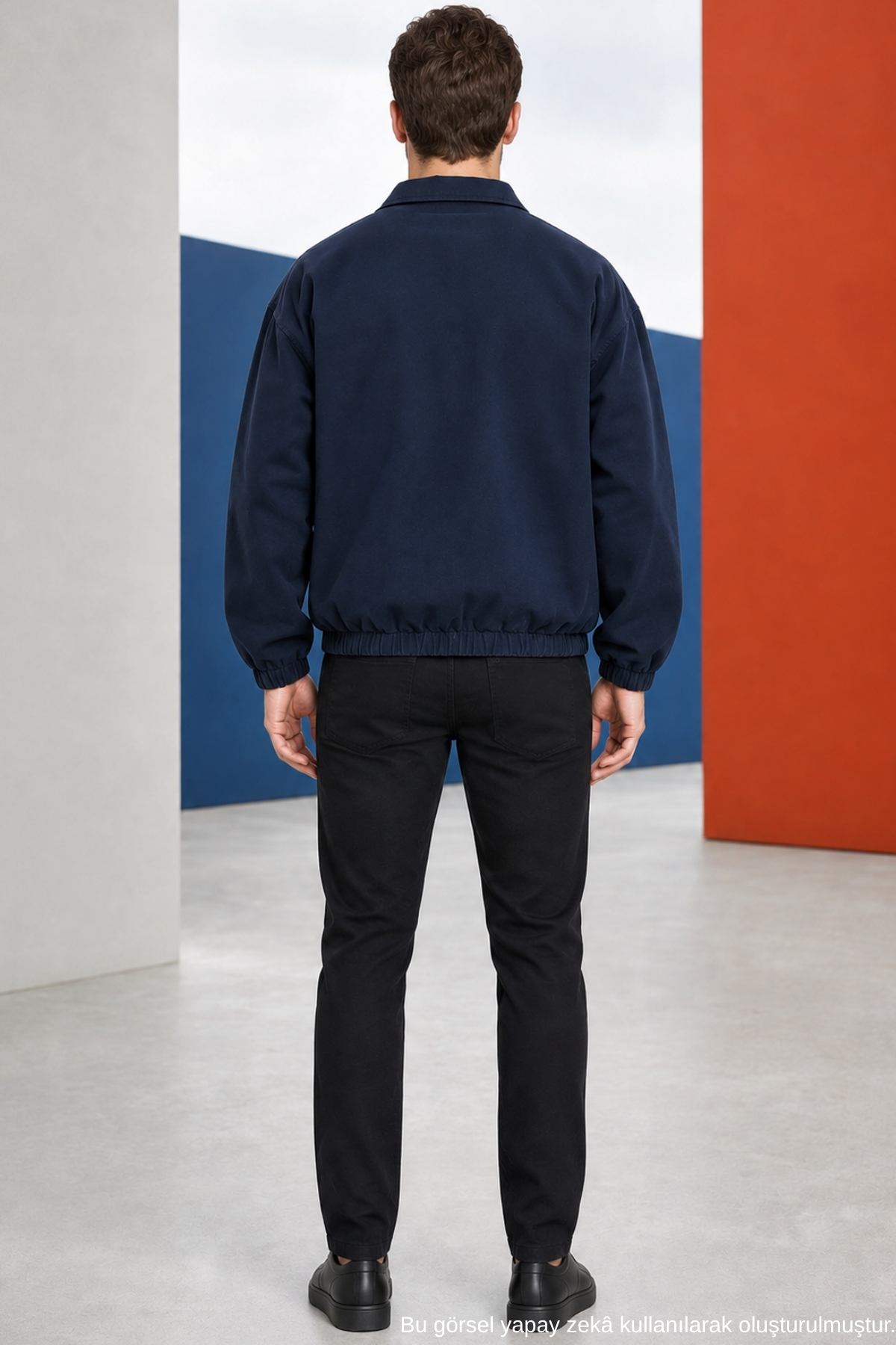 Freemen Erkek Basic Gabardin Kumaş Fermuarlı Oversize Mevsimlik Polo Yaka Lacivert Ceket görsel 5