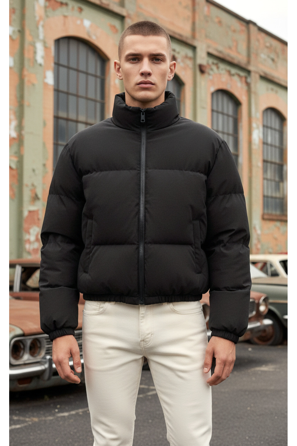 GAREN Erkek Siyah Oversize Bomber SU Geçirmez Waterproof Mont Kaban