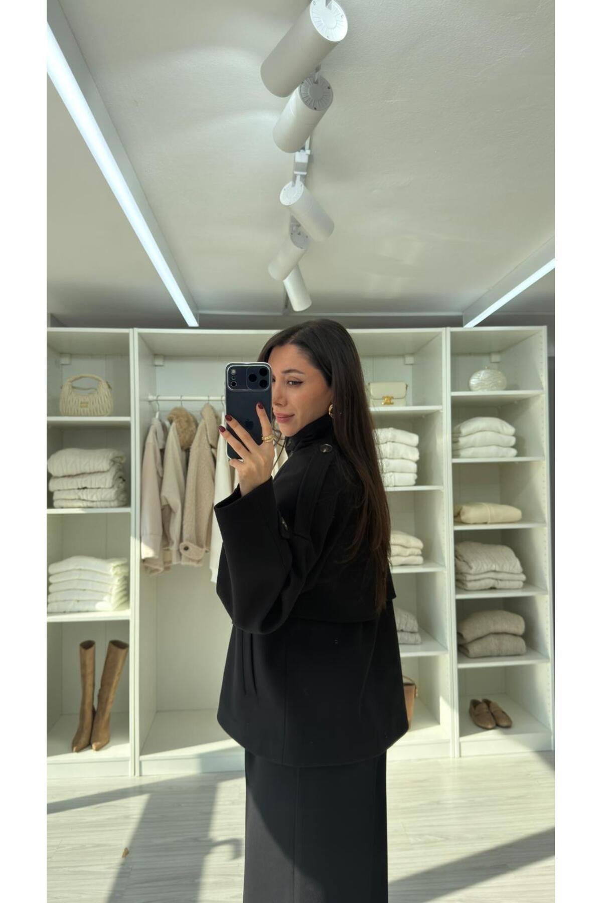 LUUNA STORE Morenia Dik Yaka Kaşe - Siyah görsel 4