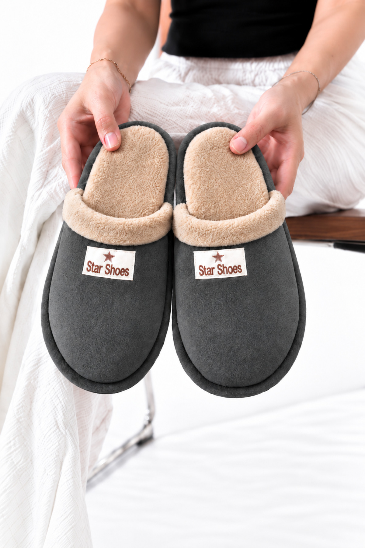 star shoes 3'lü Kışlık Ev Terliği Kışlık Terlik Misafir Terliği görsel 3