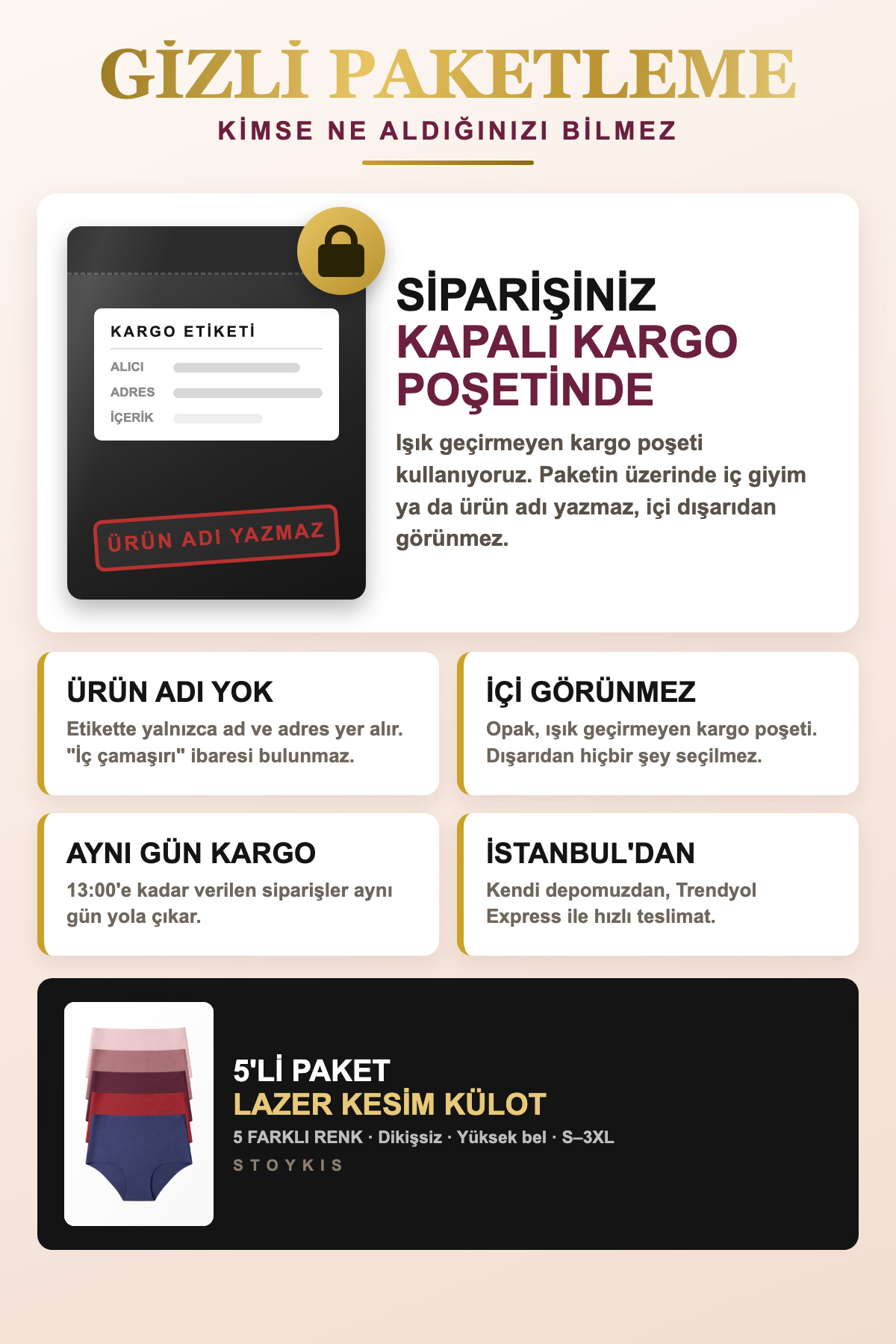 Stoykis 5'li Paket Lazer Kesim Dikişsiz Yüksek Bel Toparlayıcı Kadın Külot Seti - Ekstra Esnek Ve İz Yapmaz görsel 3