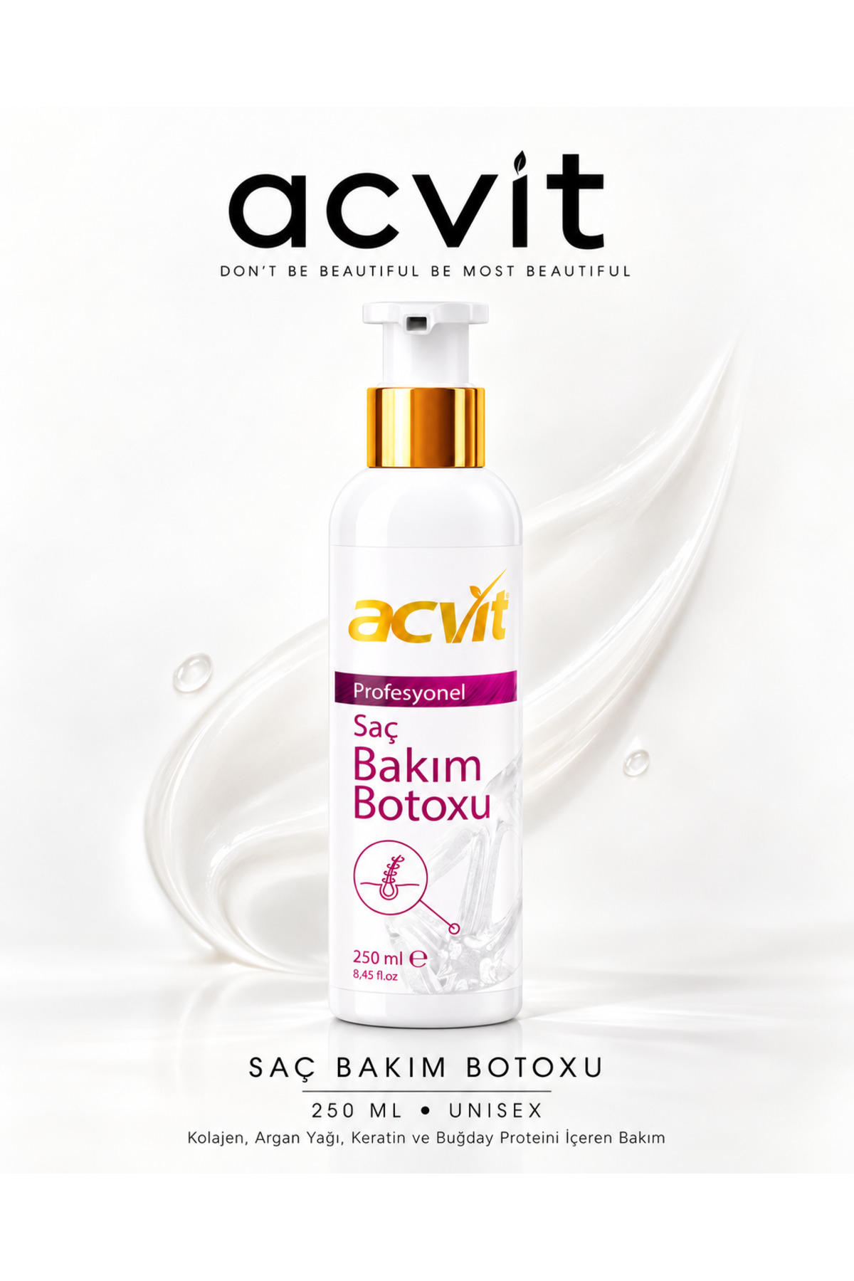 بوتاکس مو ACVIT 250 میلی لیتر - تغذیه کننده، براق کننده و حجم دهنده موهای آسیب دیده - hairbotox250 — تصویر 7 از 7