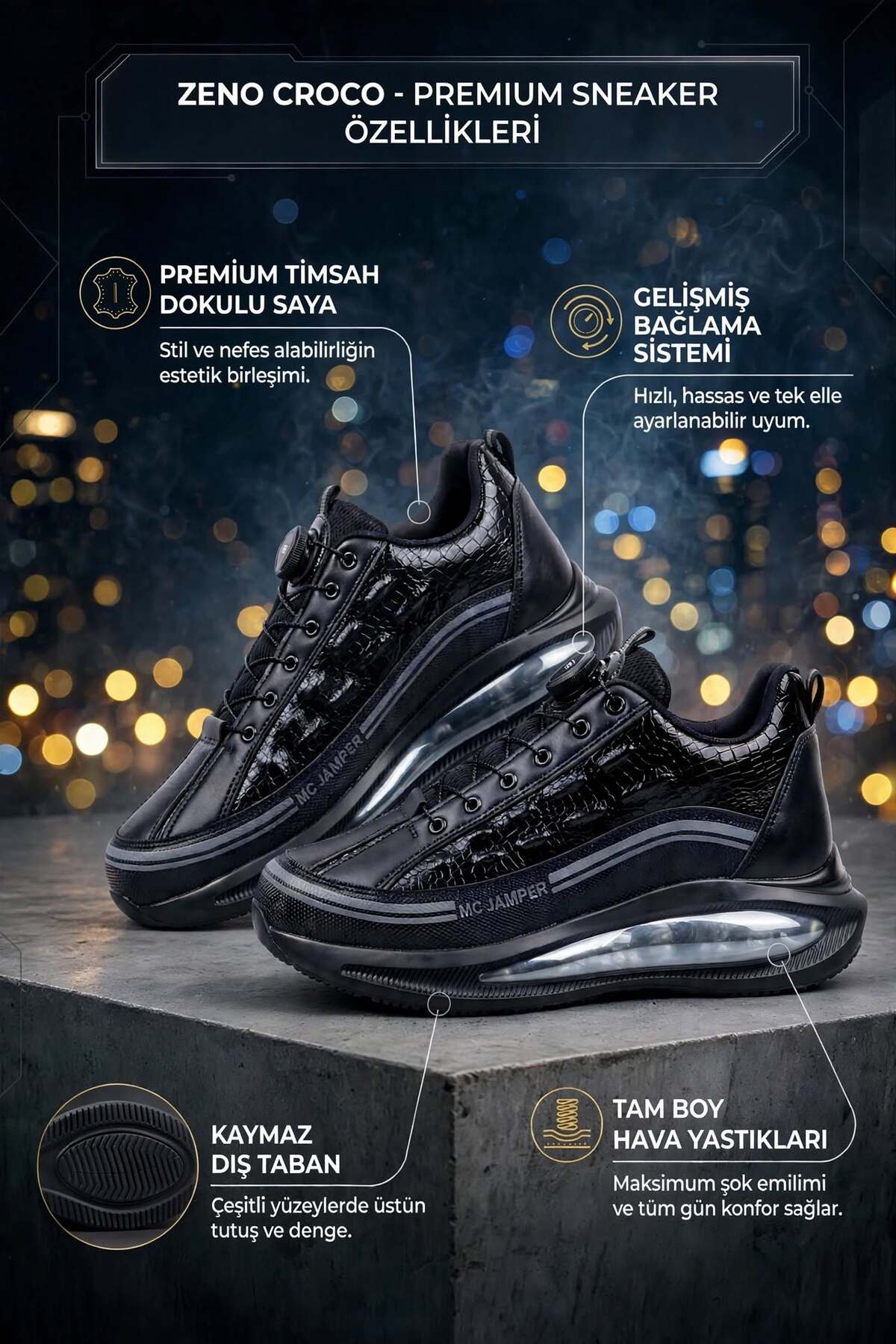 Tomato Bags Premium Akıllı Bağcıklı ve Kalın Tabanlı Timsah Dokulu Hava Yastıklı Sneaker
