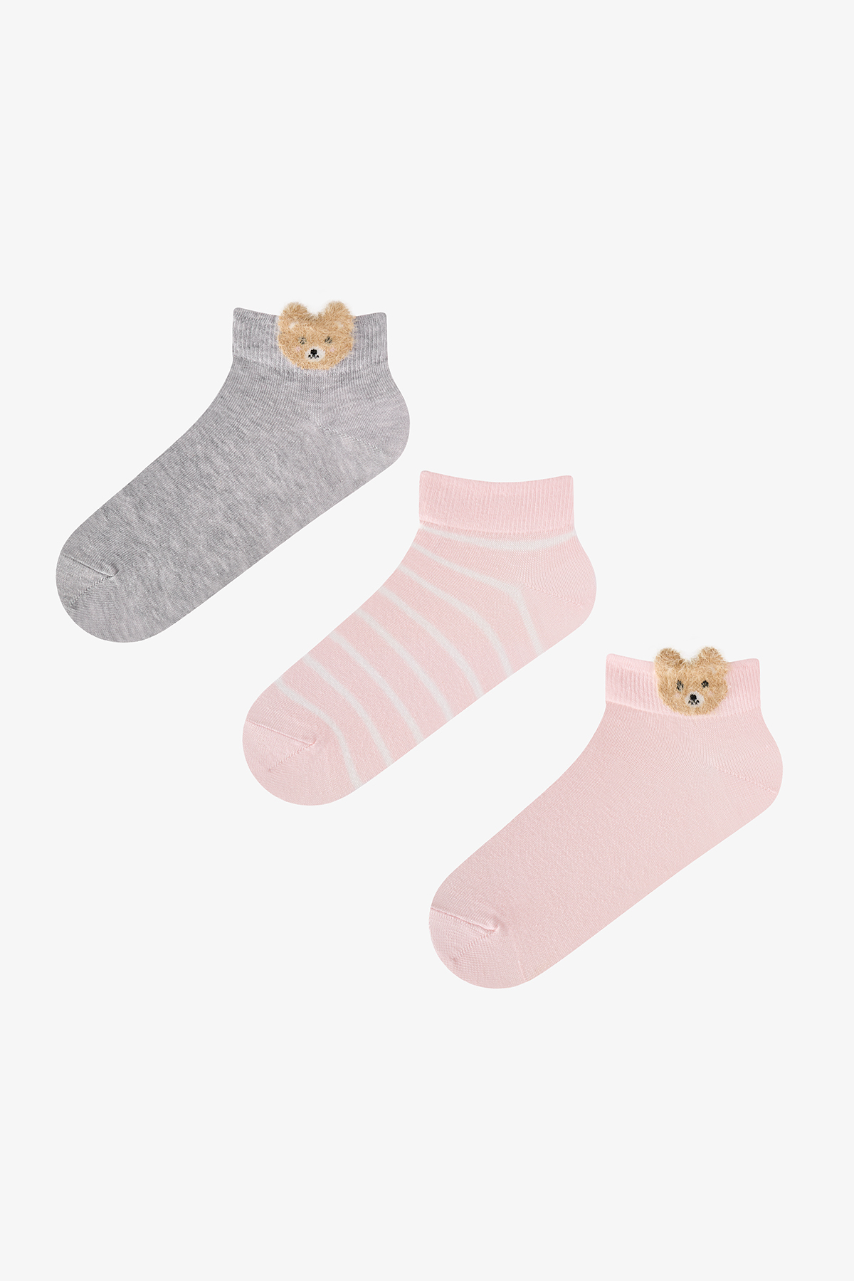 Penti Beyaz Gri Pembe Cute Teddy Bear Pamuklu 3 Çift Patik Çorap