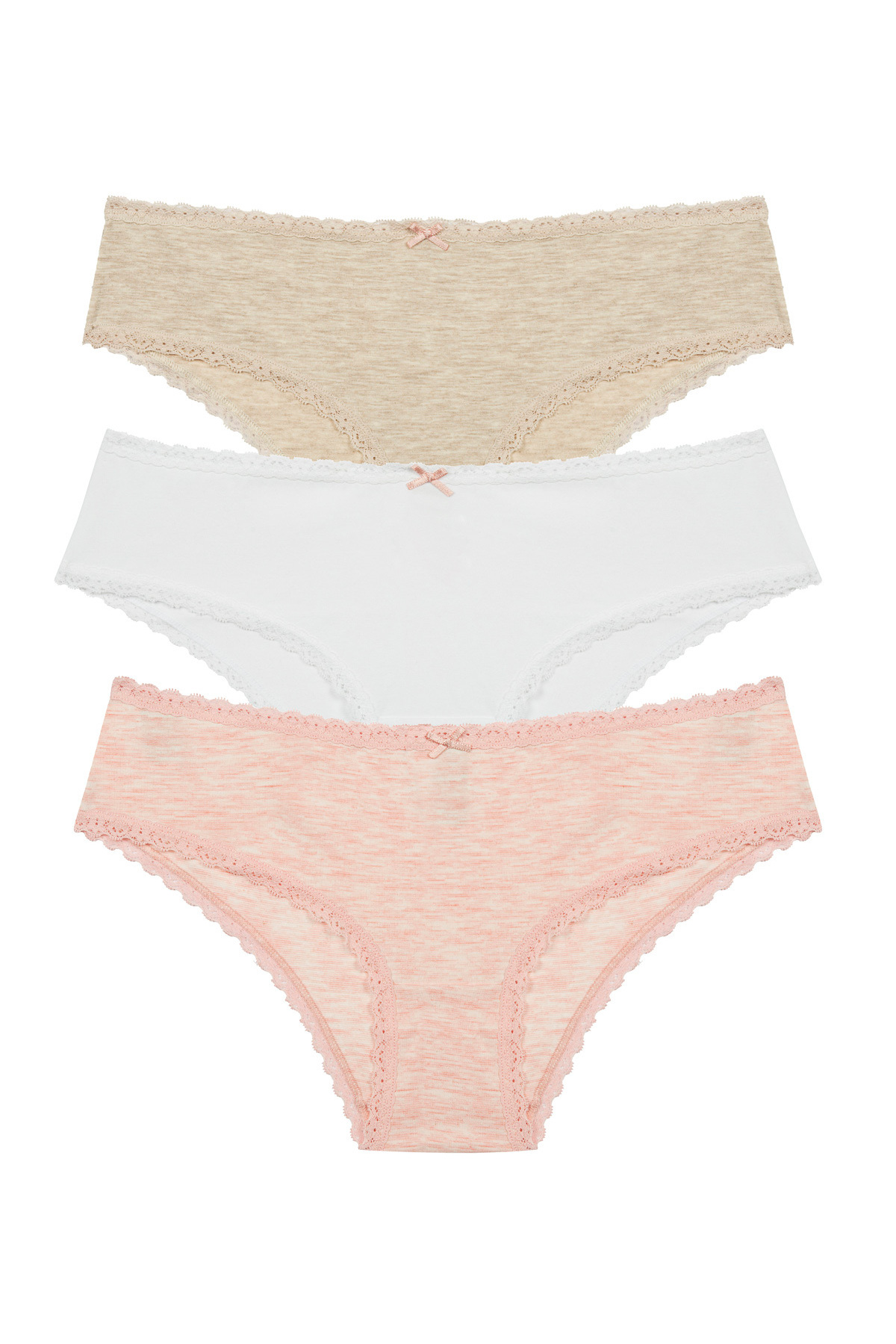 Penti Daily Lace 3'lü Pamuklu Bej Slip Külot