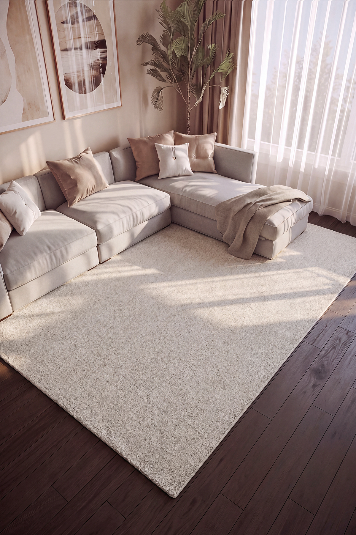 Cool Halı Puffy Krem Rengi Düz Renk Modern Yumuşak Puf Dokuma Salon Oturma Özel Ölçü Pofuduk Ev Oda Halısı