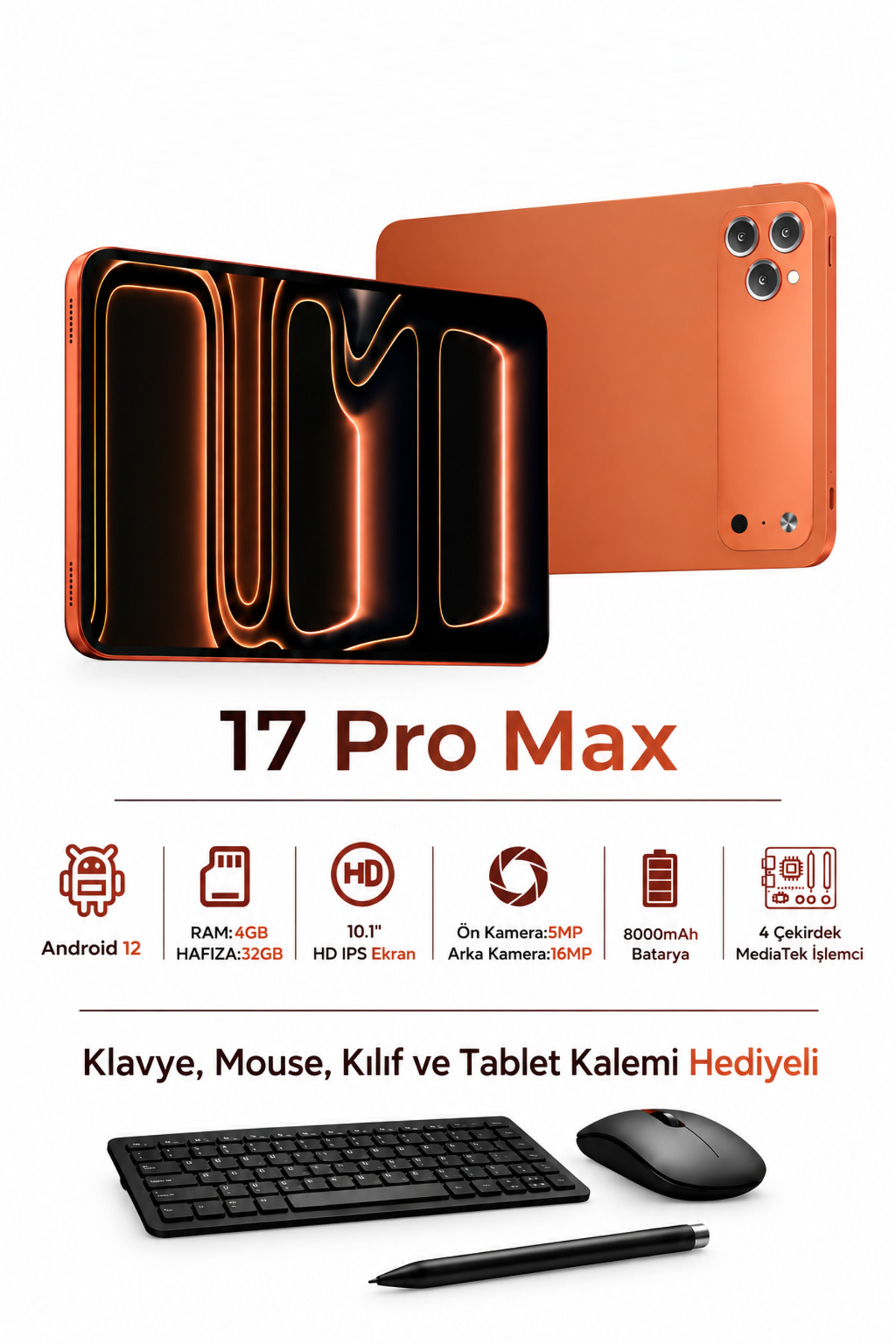 euro special SHM010 17 Pro Max - 32 GB Depolama 4 GB Ram 10.1 İnç Tablet Seti