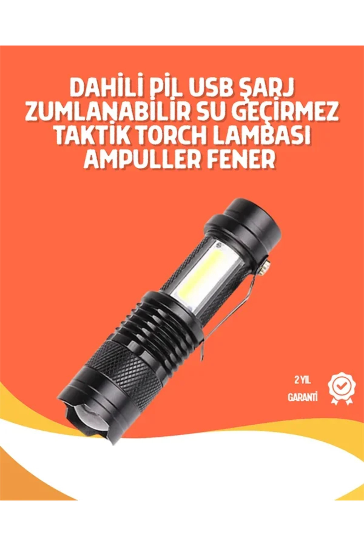SS HOME CONCEPT Şarjlı LED El Feneri - 14500 Pil Dahil, 4 Işık Modu, Mini Boy