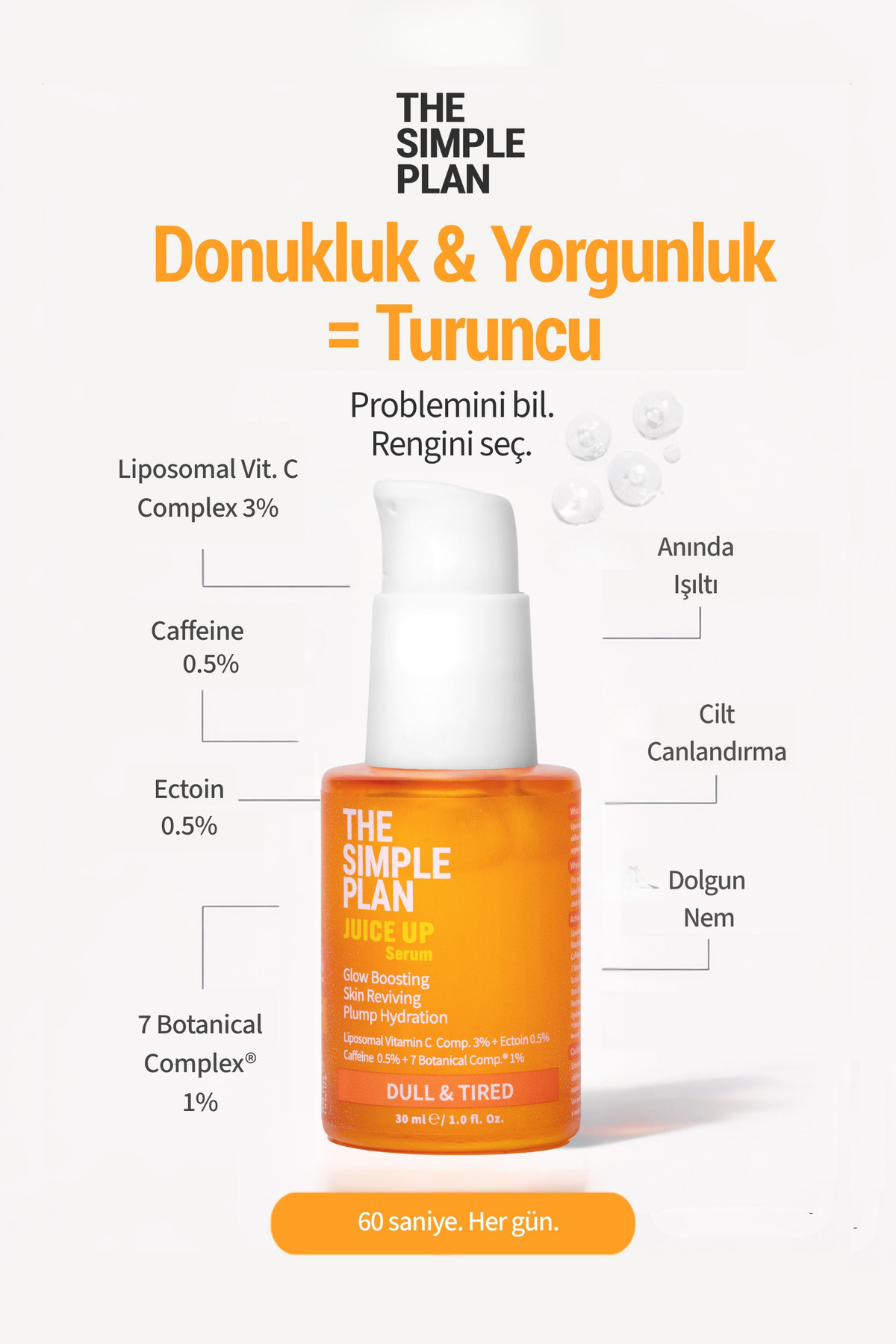 Juice Up Serum – Donuk ve Yorgun Ciltler İçin C Vitamini + Ectoin + Caffeine Işıltı Serumu 30 ml — TSP-SRM-003 — تصویر 4 از 8