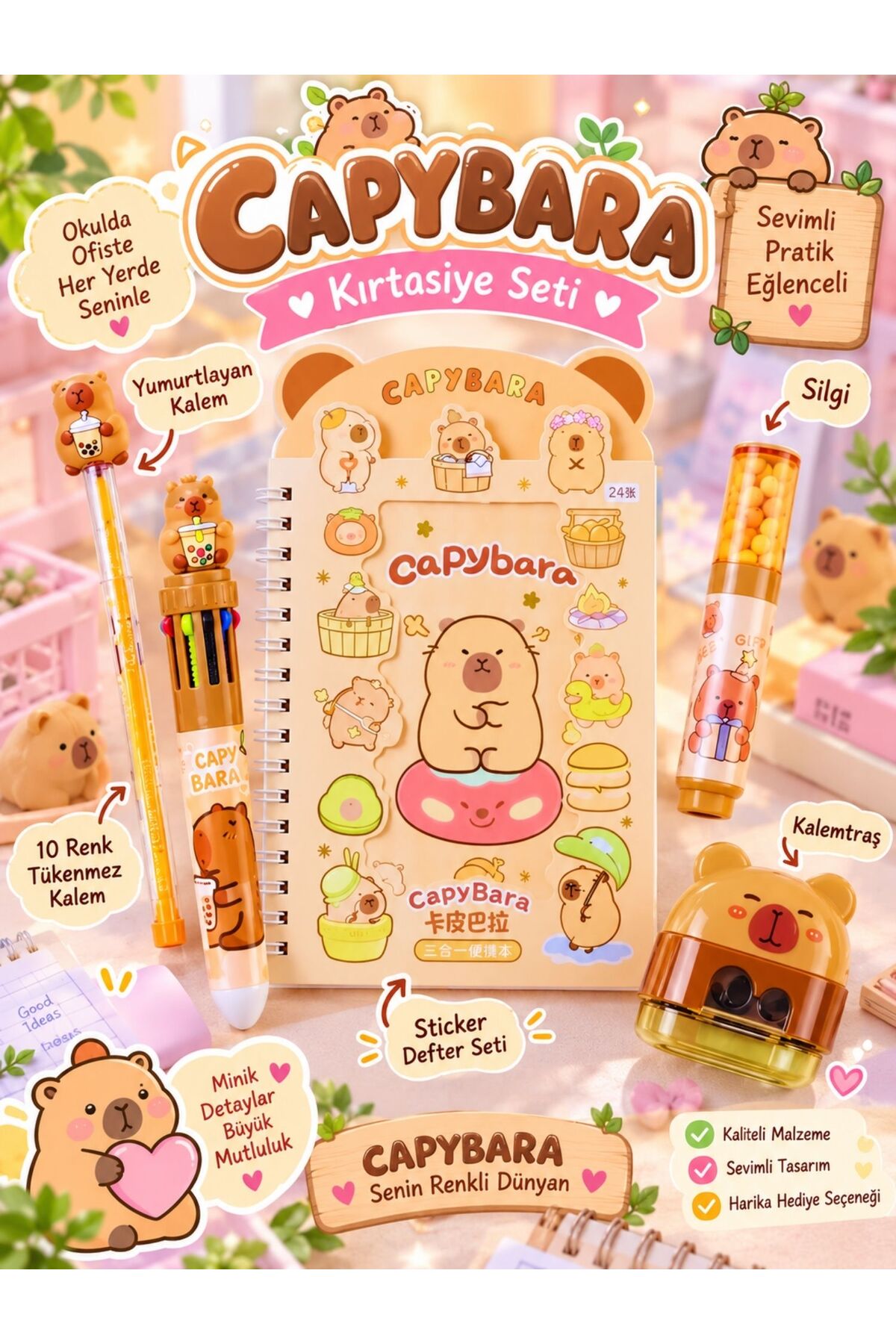 ÖZ OFİS Sevimli Capybara 5'li Hediyelik Kırtasiye Seti - Kapibara ...