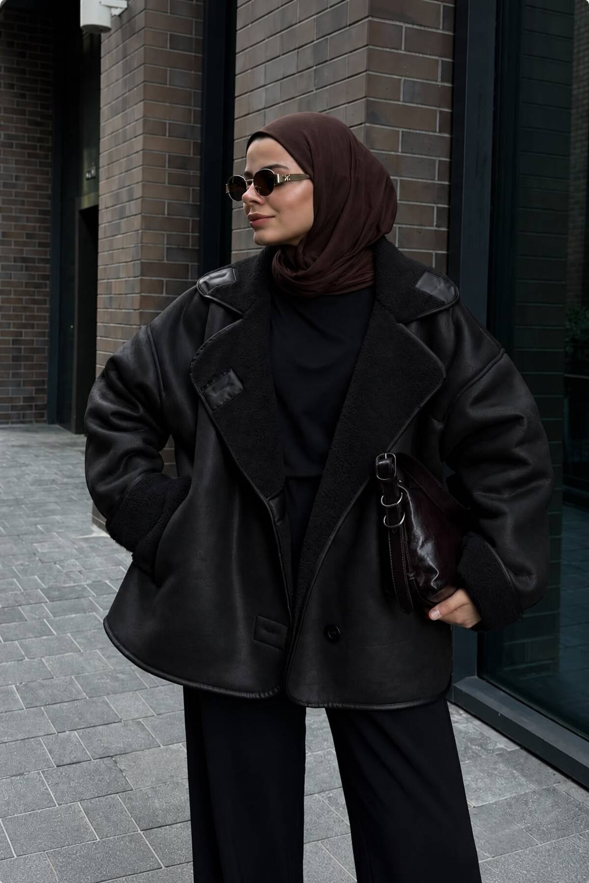 mega lucky Acı Kahve Dokulu Süet Içi Peluşlu Oversize Model Mont Ceket